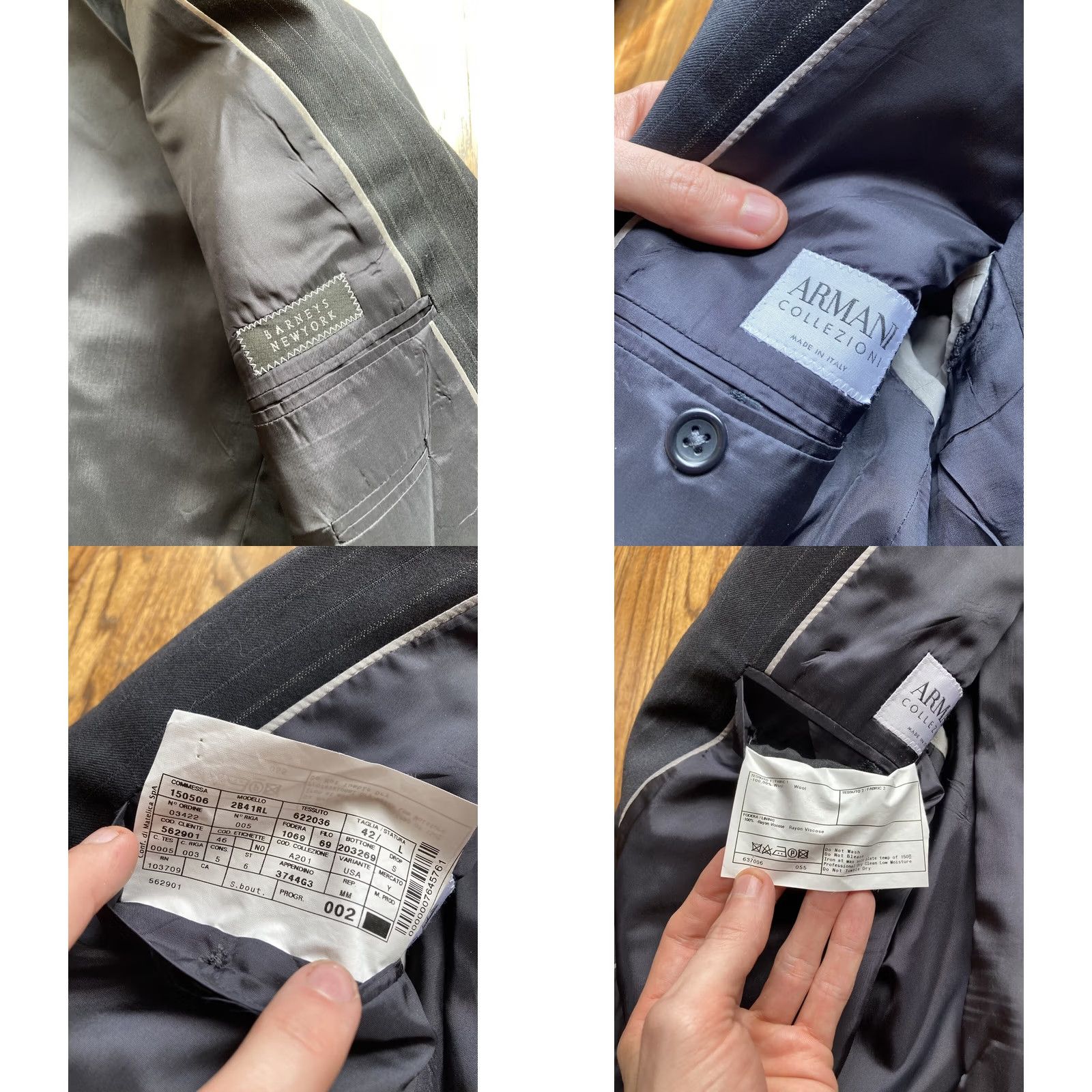 Giorgio Armani Armani Collezioni Giorgio Blazer Mens 42L Black Pinstripe Wool Made In Italy Size 42R - 9 Thumbnail