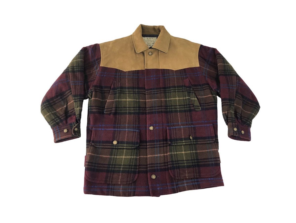 image of Vintage 90's O,henry Fujimi Chiyoda Jacket Plaid Check Leather Outer in Maroon, Men's (Size Large)