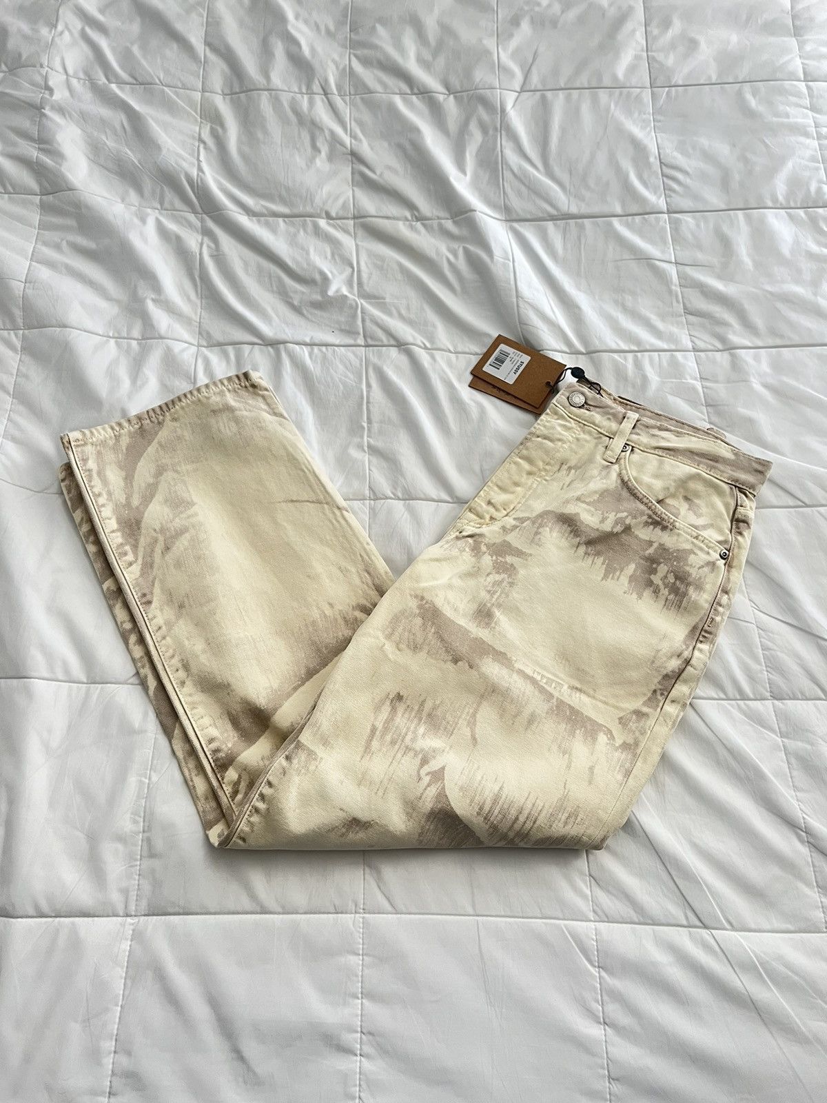 image of Stussy Big Ol’ Jeans Distressed Canvas in Cream, Men's (Size 30)