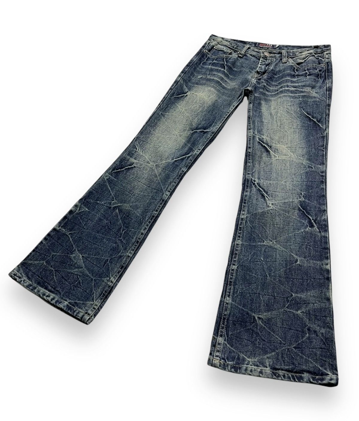 image of African Blues x If Six Was Nine 90’S Africa Taro Punk Whiskered Acid Wash Flare Jeans in Blue (Size