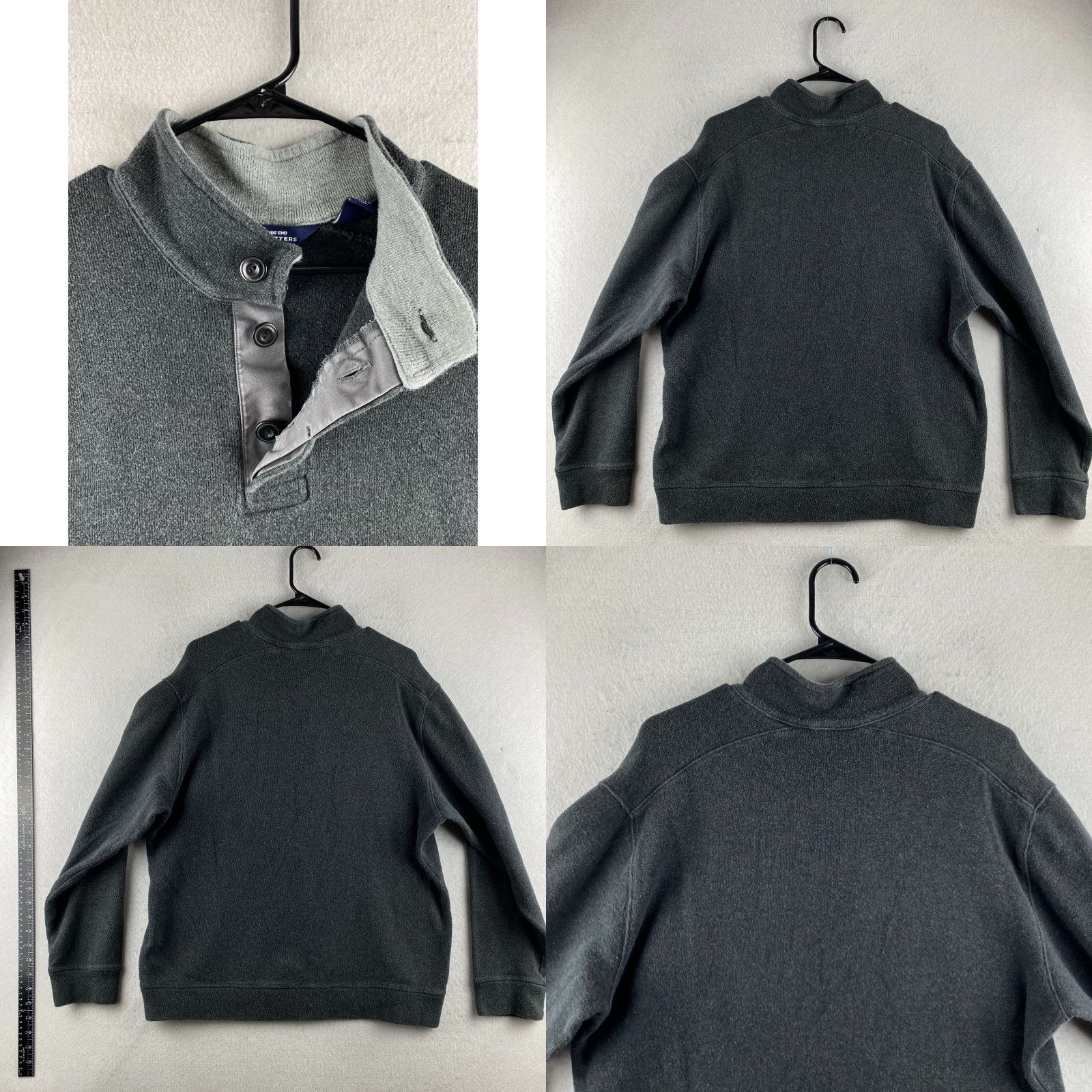 Lands' End Lands' End Sweater Mens Large L Gray 1/4 Button Pullover Fleece Long Sleeve Regular Fit Casual Modern Mens Size US L / EU 52-54 / 3 - 9 Thumbnail