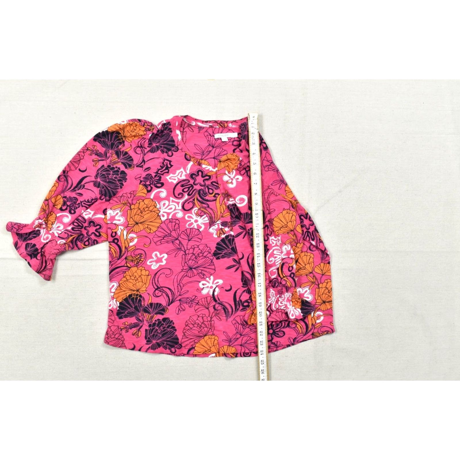 Vintage Chico's Women's Pink Floral Puff Sleeve Top XL Knit Blouse Crew Neck 3/4 Sleeve Cotton Modal Casual Summer Spring Size XL / US 12-14 / IT 48-50 - 8 Thumbnail