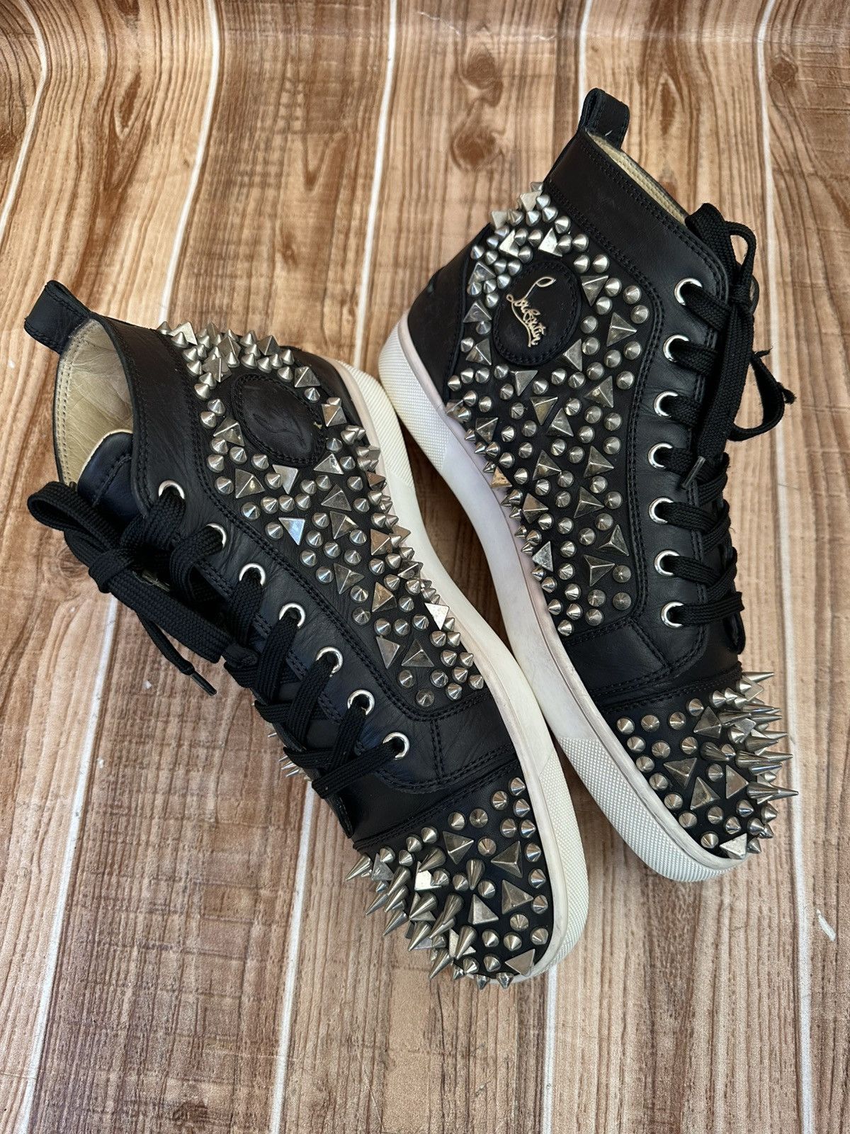 Christian Louboutin Christian Louboutin Louis Spikes Black Hightop Sneaks Size US 7.5 / EU 40-41 - 9 Thumbnail