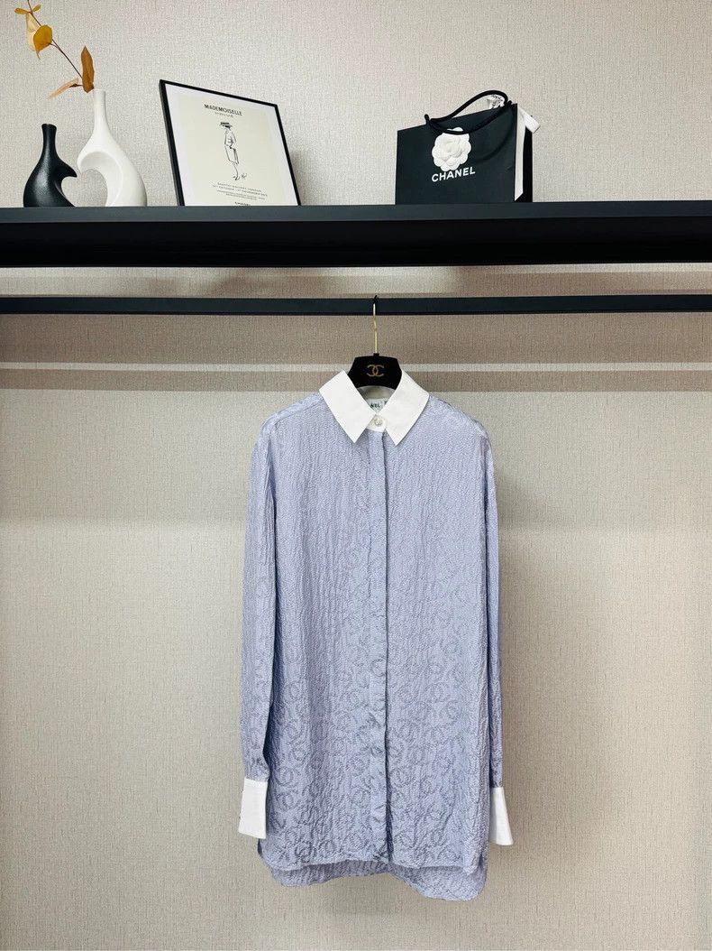 Chanel Silk Lavender Logo Print Long Sleeve Shirt- DMC Size US M / EU 48-50 / 2 - 1 Thumbnail