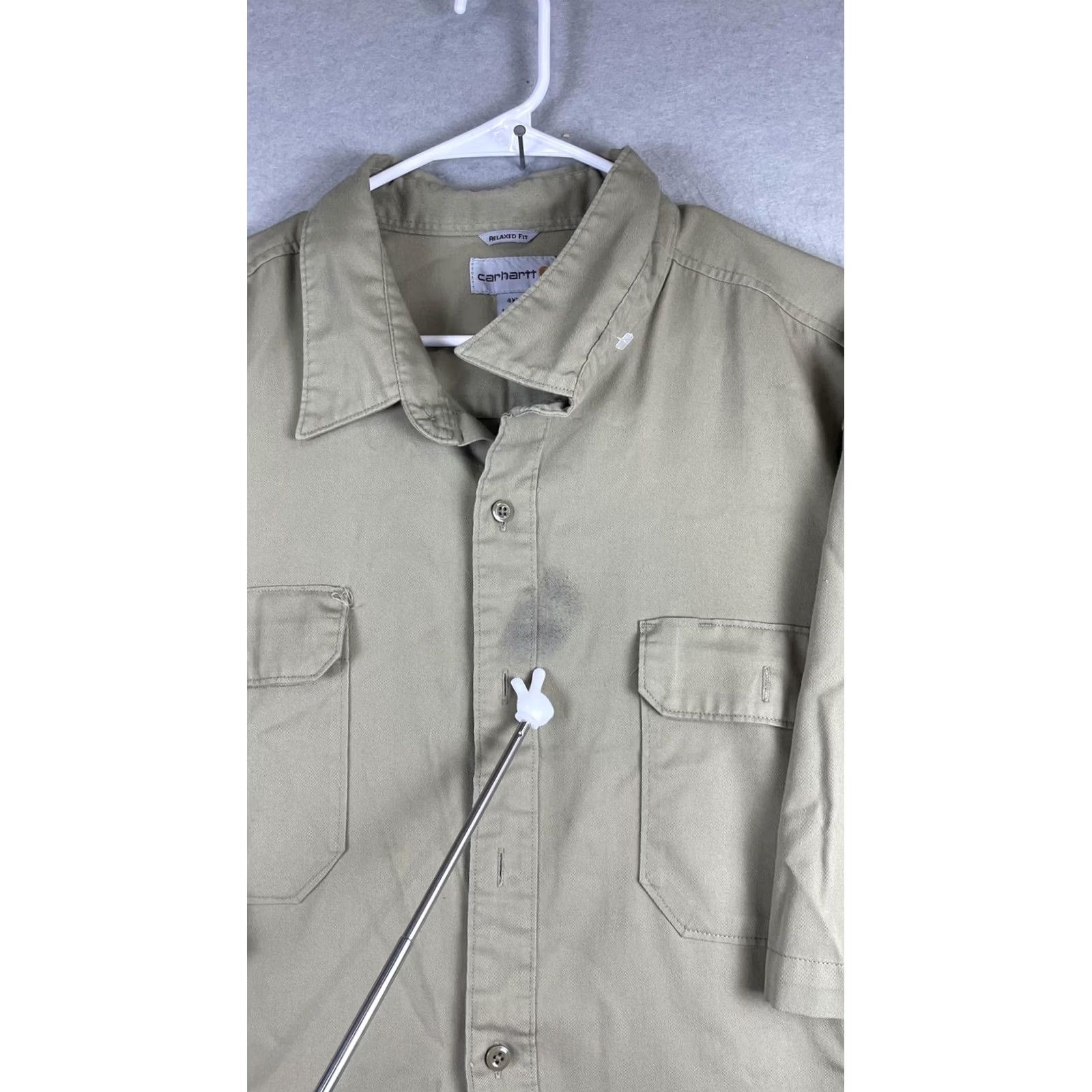 Carhartt Carhartt Shirt Mens Big 4XL Beige Solid Short Sleeve Button Twill Workwear Size US XXL / EU 58 / 5 - 3 Thumbnail
