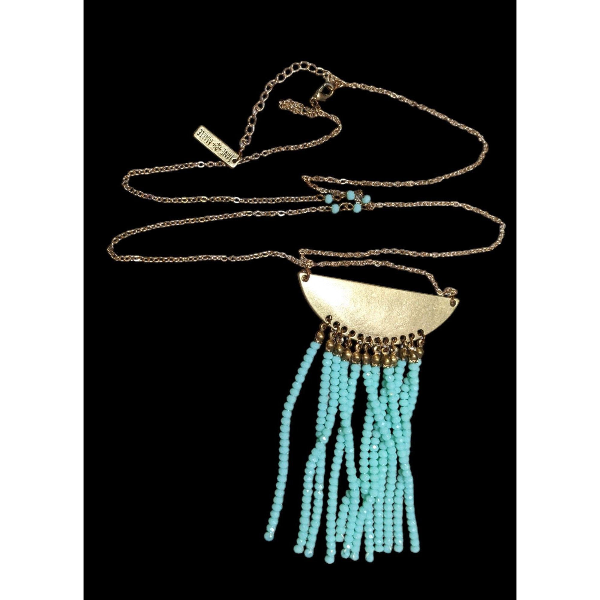 Other Jane Marie Gold Tone Blue Glass Pendant Fringe Necklace Size ONE SIZE - 1 Thumbnail