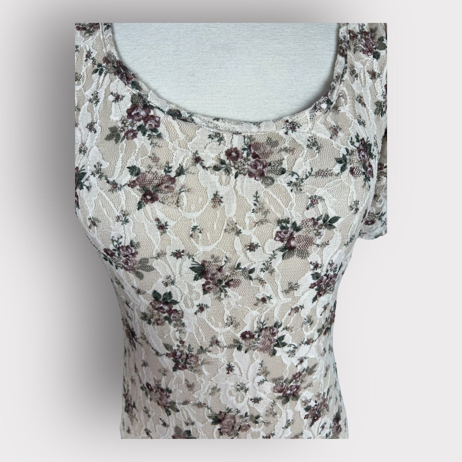 Forever 21 Forever 21 | Taupe Floral Lace Bodycon Dress | Medium Size M / US 6-8 / IT 42-44 - 5 Thumbnail