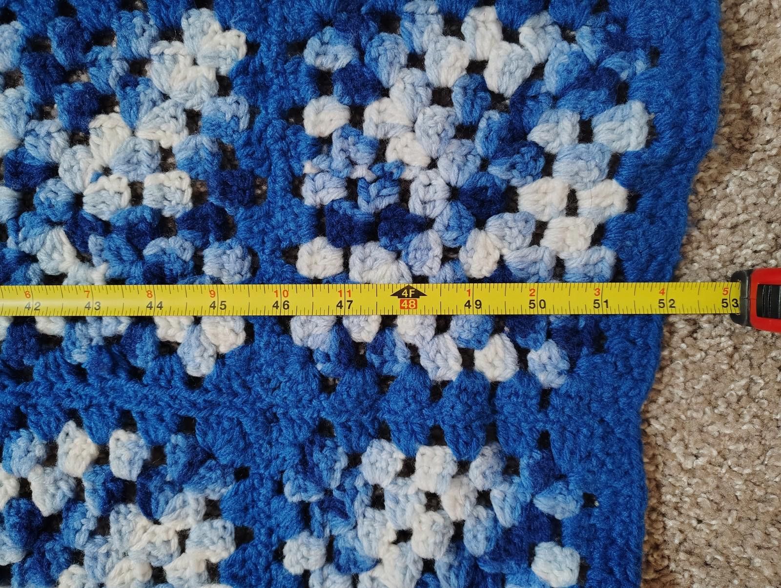 Team Cozy VTG Granny Crochet Knit Square Blue White hand made blanket Size ONE SIZE - 4 Thumbnail