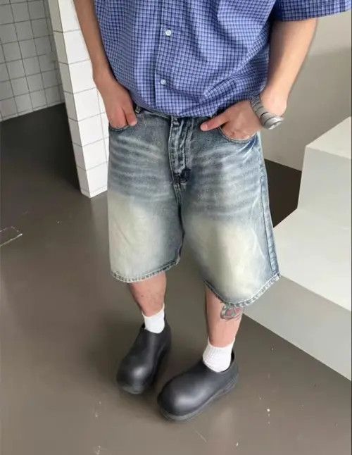 Japanese Brand × Jean Blue washed vintage distressed denim shorts y2k Size US 32 / EU 48 - 4 Thumbnail