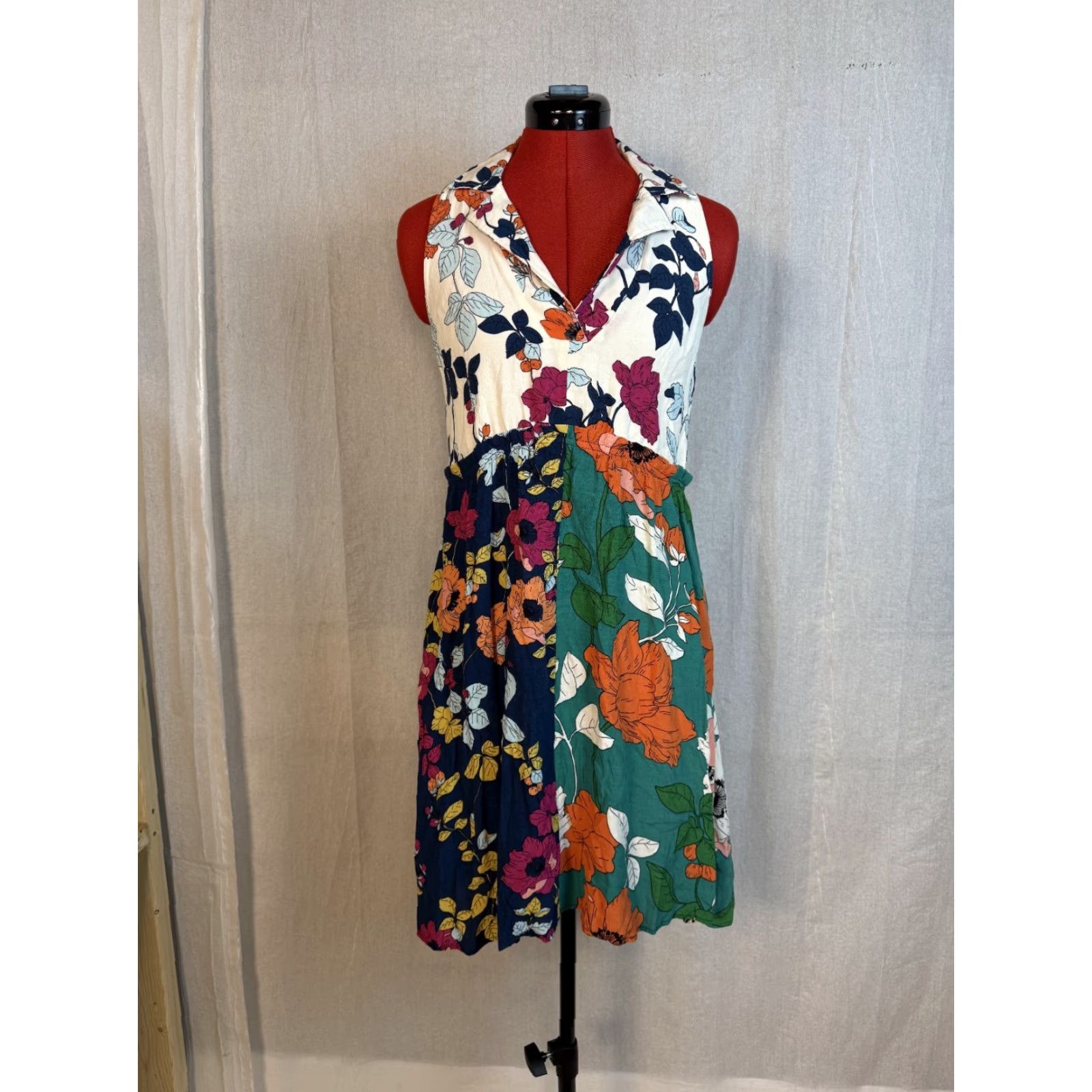 Anthropologie Dinah Collared Halter Tunic Dress 0 Floral Multicolor Knee  Length Womens D674 Carryover Regular A-