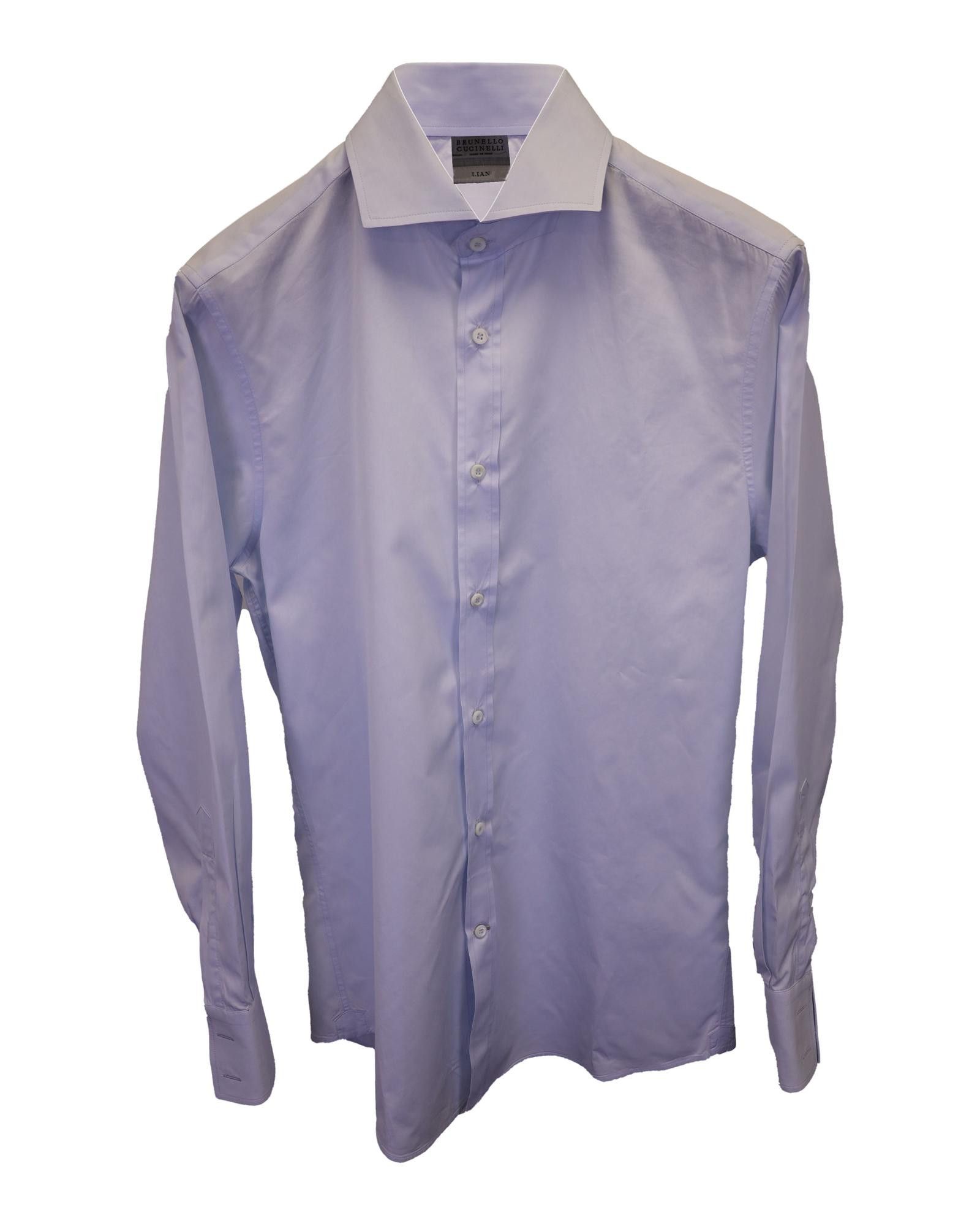 image of Brunello Cucinelli Tailored Button-Down Cotton Shirt In Light Blue in Blue/Light Blue (Size Medium)