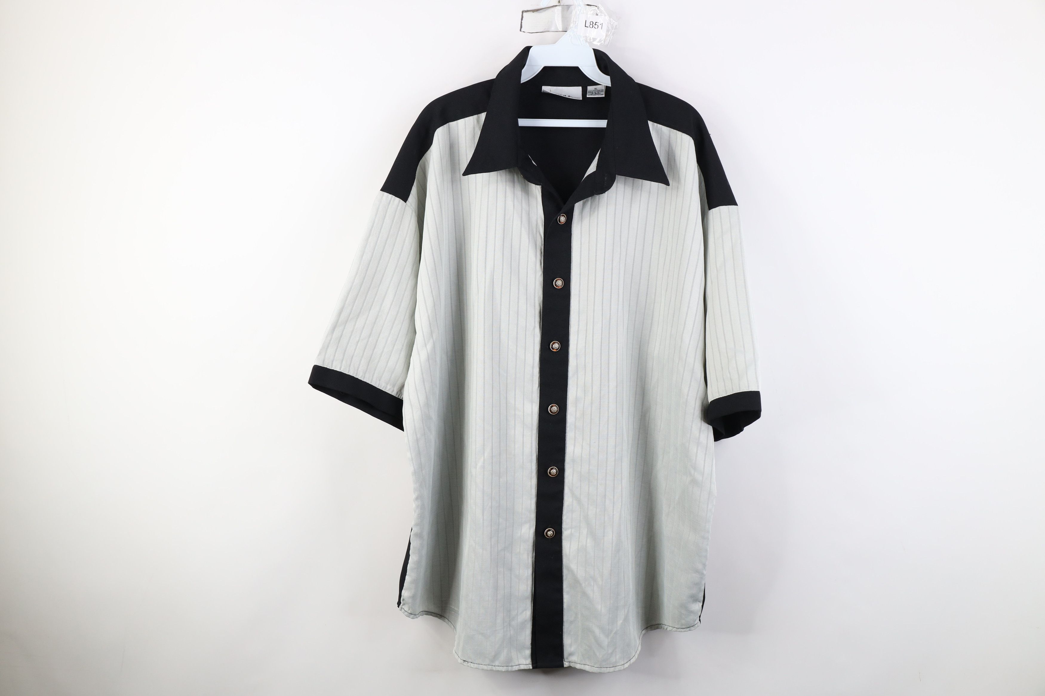 Vintage Vintage 90s Y2K Rockabilly Block Striped Knit Button Shirt Size US XL / EU 56 / 4 - 1 Thumbnail
