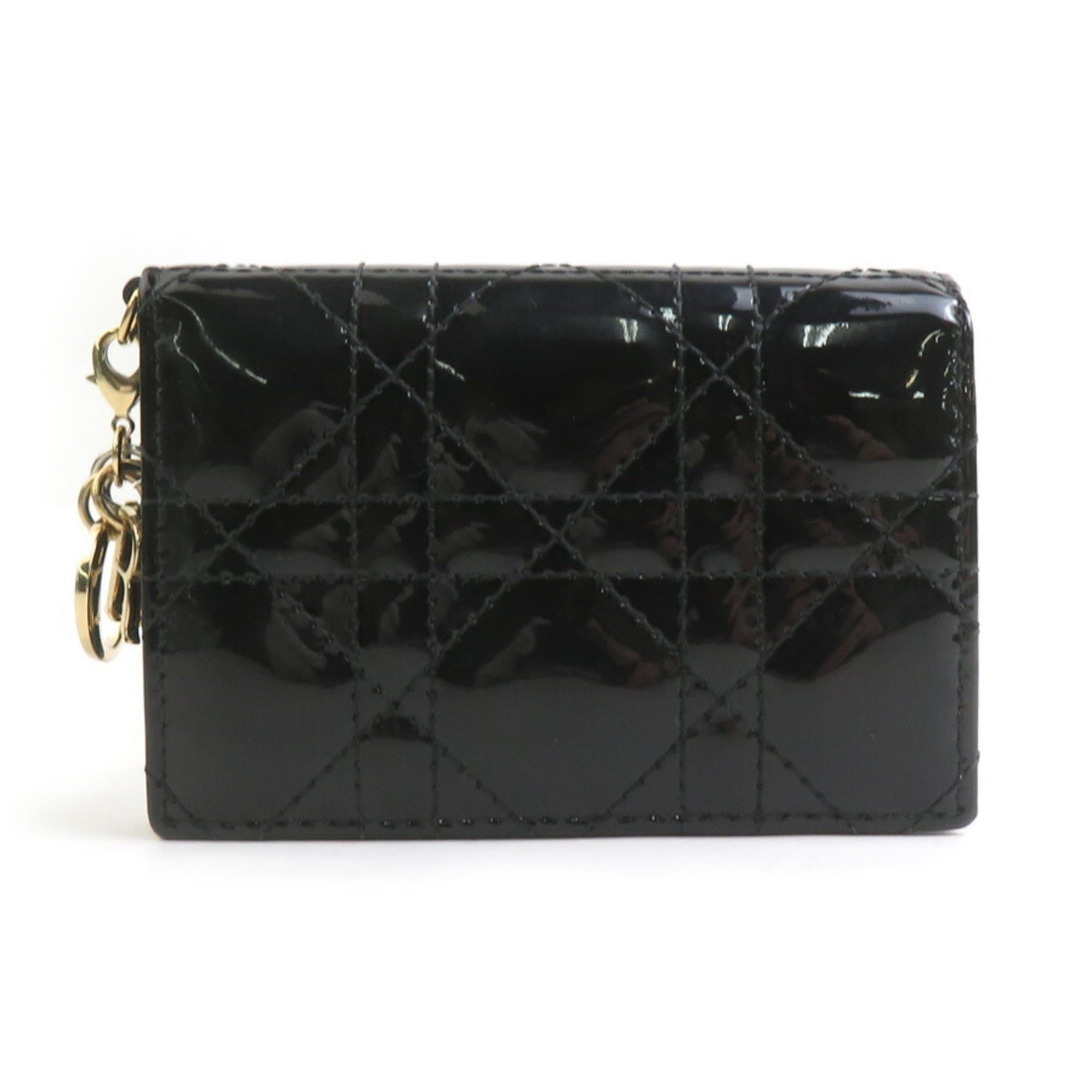 Dior Christian Dior Cannage Patent Leather Business Card Case in Black and Gold, Women's, e61238i Size ONE SIZE - 1 Thumbnail