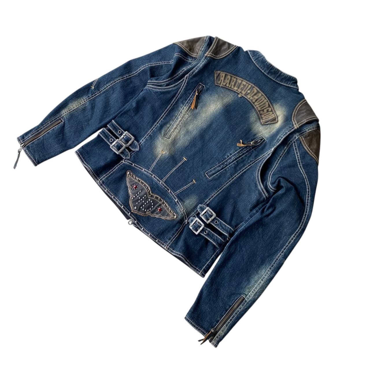 Harley Davidson Y2K Harley-Davidson Women Biker Jacket Denim Leather Studded Size L / US 10 / IT 46 - 9 Thumbnail