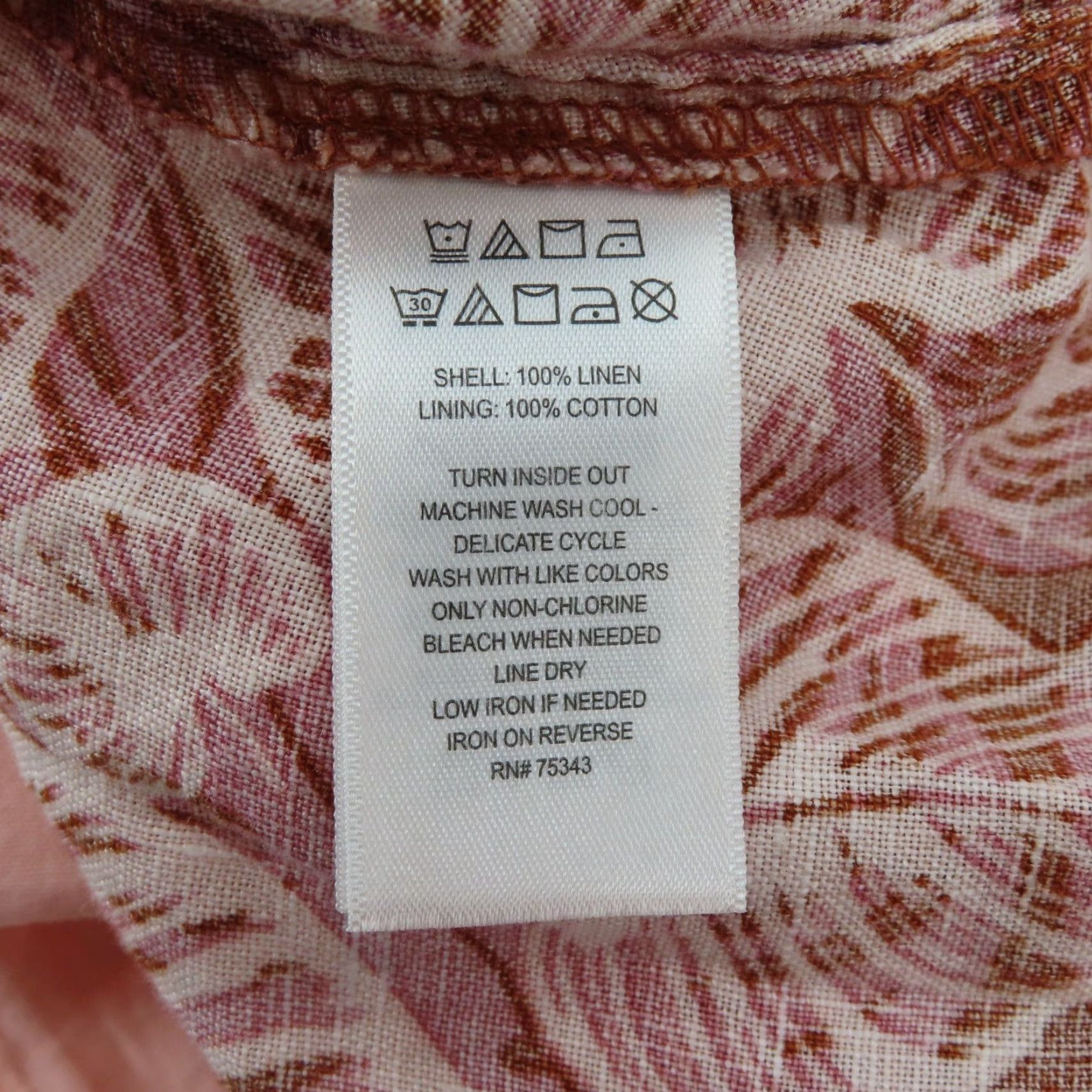 Vintage Tahari Dress Women's Medium Pink Linen Sundress V-Neck Sleeveless Pockets Floral Tropical Leaf Size M / US 6-8 / IT 42-44 - 7 Thumbnail