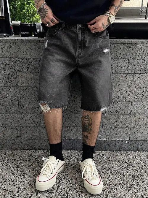 Jean Washed drip denim shorts jorts distressed Size US 34 / EU 50 - 1 Thumbnail