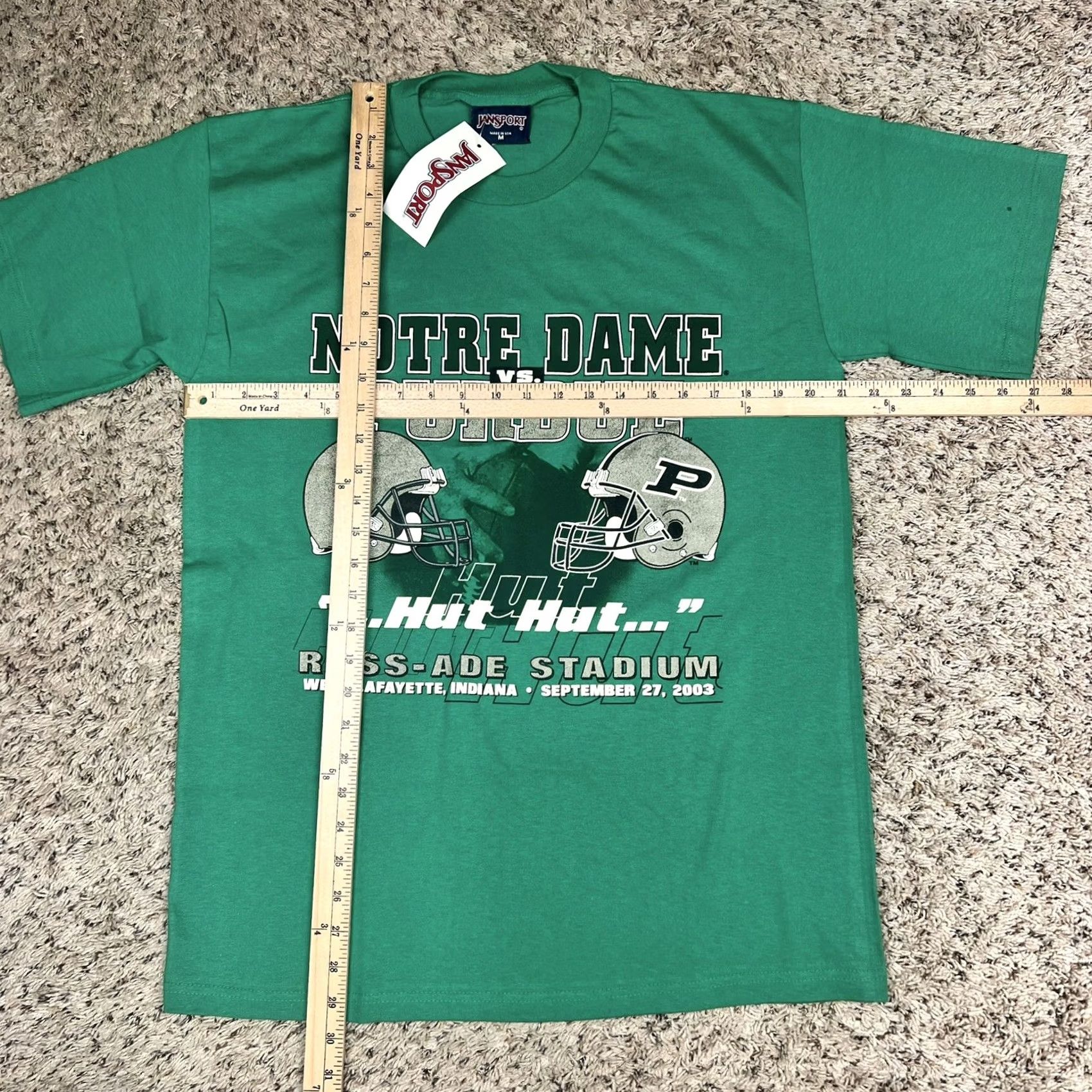 Jansport VINTAGE Jansport T-Shirt Notre Dame vs Purdue College Football Graphic Shirt M Green Mens Size US M / EU 48-50 / 2 - 7 Thumbnail