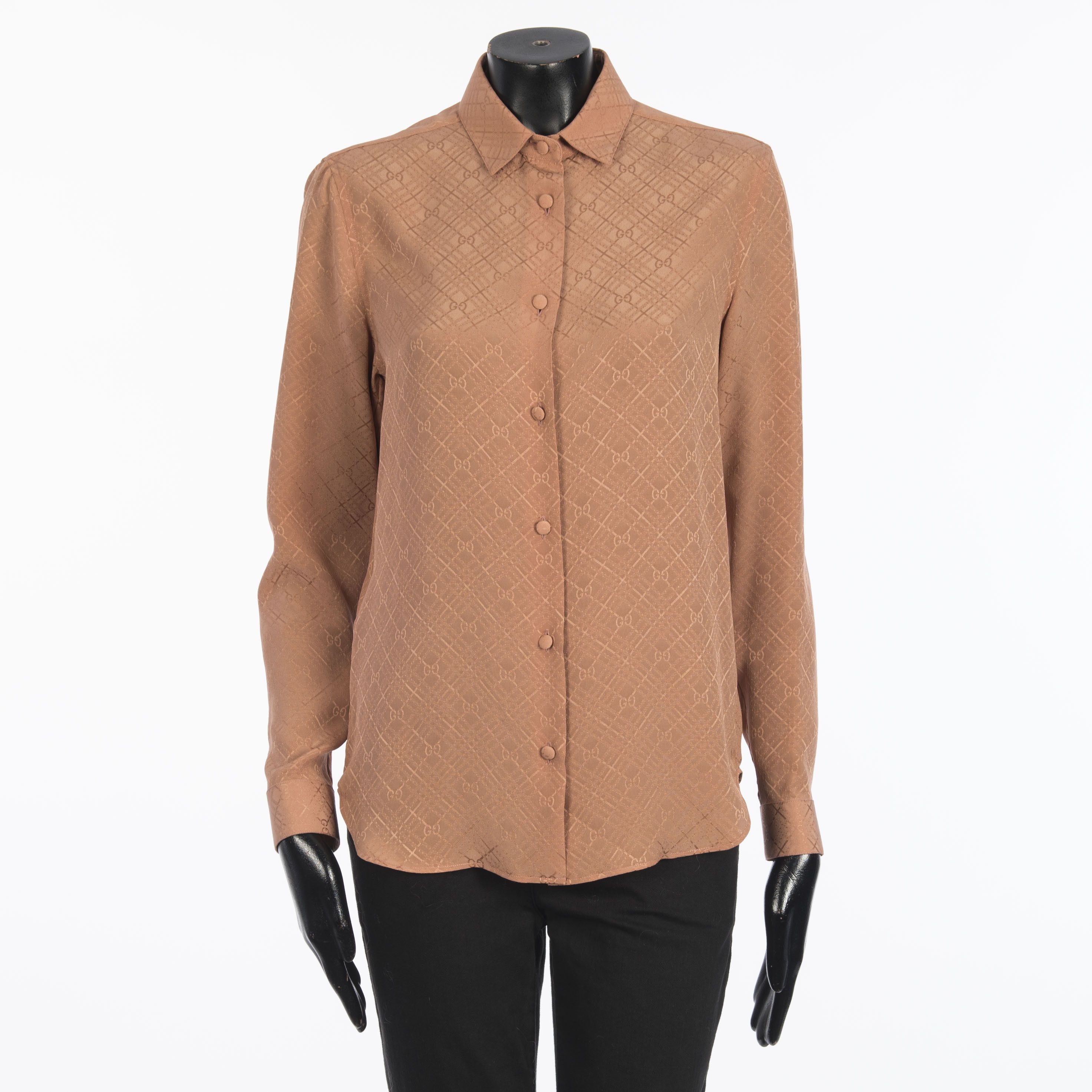 Gucci Pink Women's Check GG Silk Crêpe Shirt Size M / US 6-8 / IT 42-44 - 1 Thumbnail