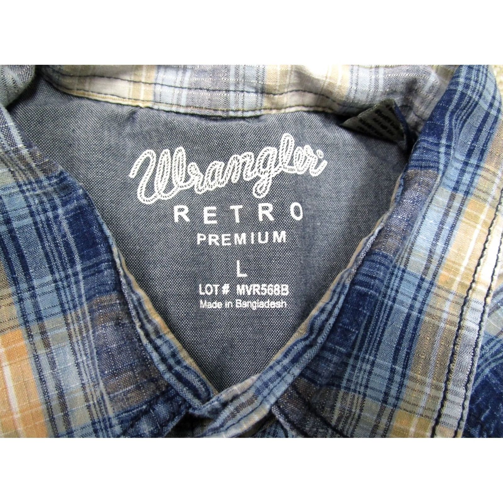 Wrangler Wrangler Shirt Men Large Blue Shadow Plaid Pearl Snap Long Sleeve Western Retro Cowboy - Mens Size US L / EU 52-54 / 3 - 7 Thumbnail