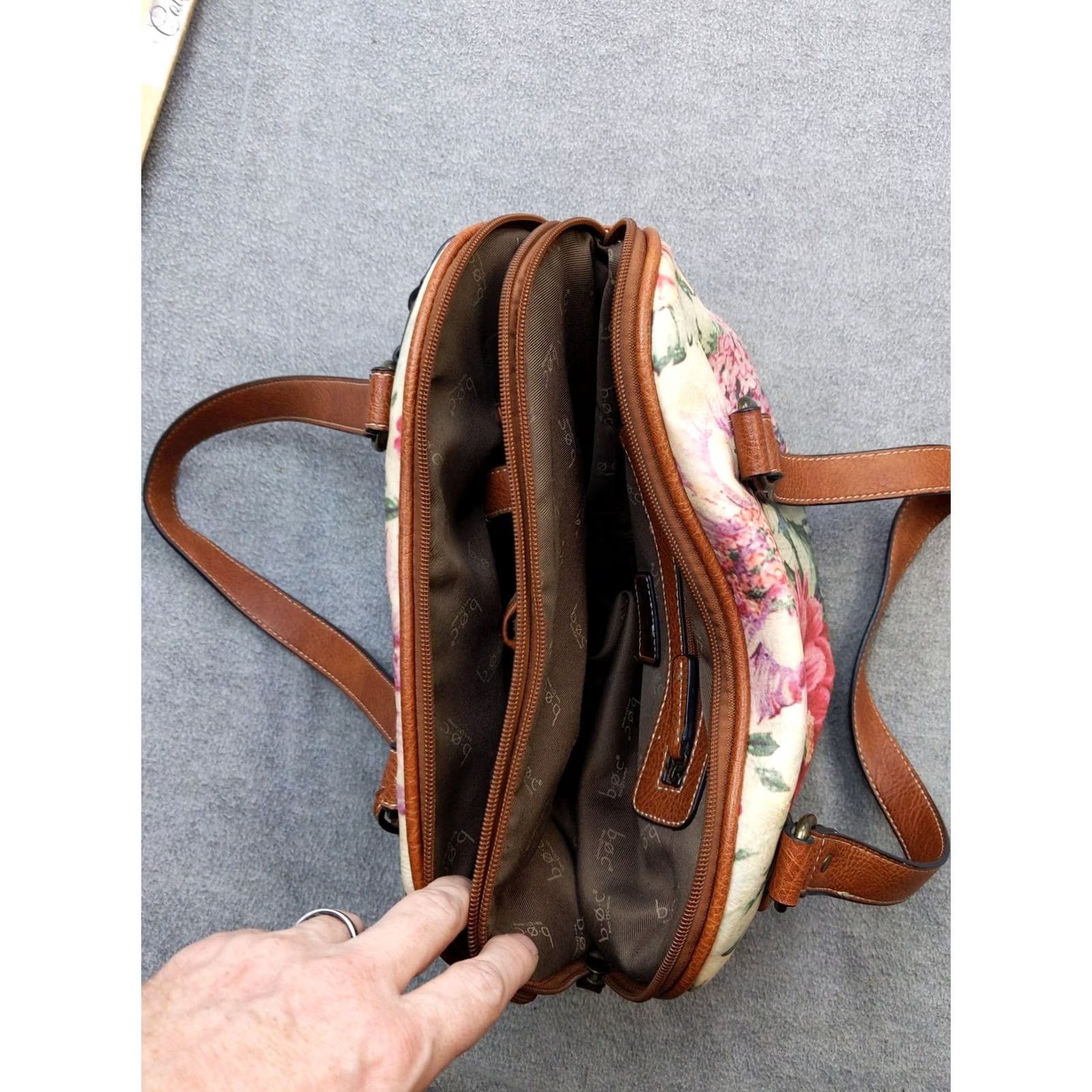 Vintage VINTAGE B.o.c Floral Tapestry Shoulder Bag Womens Brown Faux Leather Zip Purse Handbag Size ONE SIZE - 3 Thumbnail