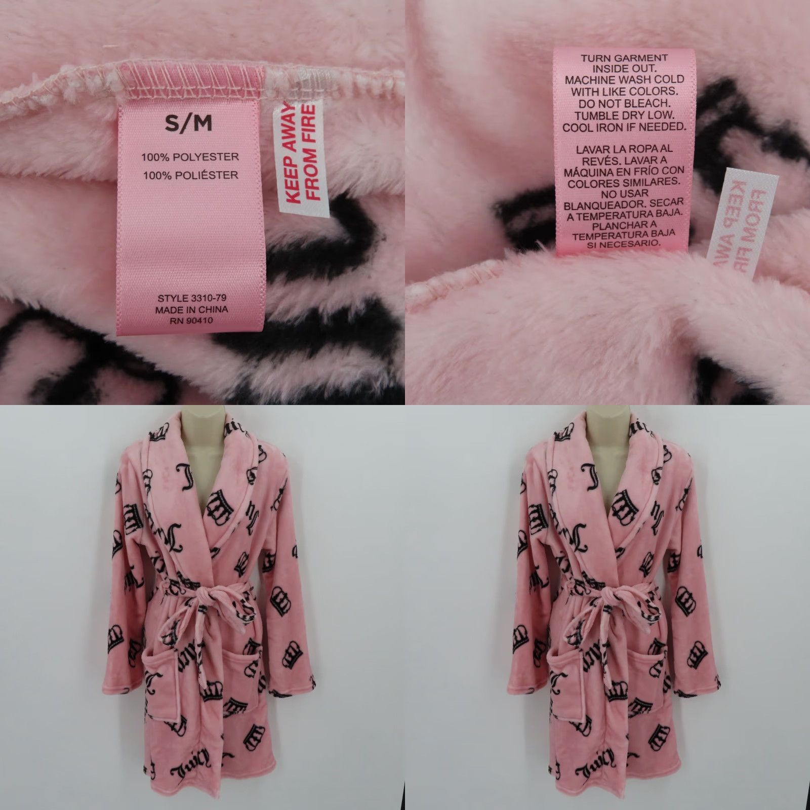 Juicy Couture Juicy Couture Robe Womens S/M Pink Black Crown Plush Bathrobe NEW Size ONE SIZE - 8 Thumbnail