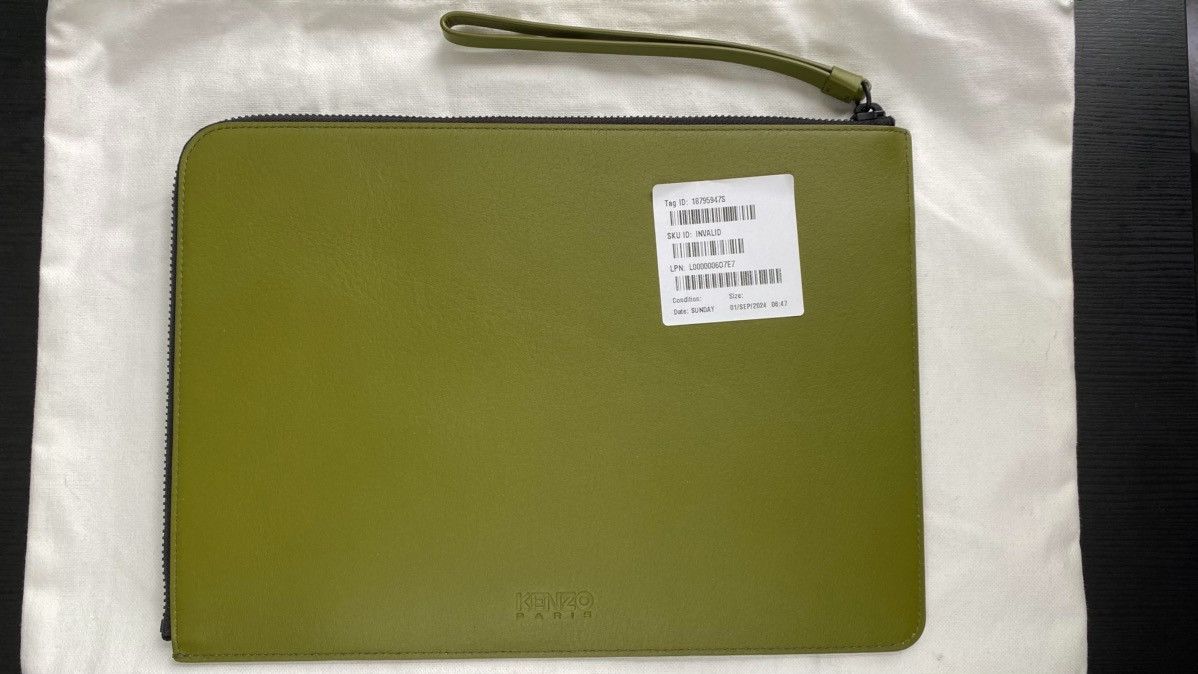Kenzo KENZO Large 'Boke Flower' Leather Clutch - Khaki Size ONE SIZE - 7 Thumbnail