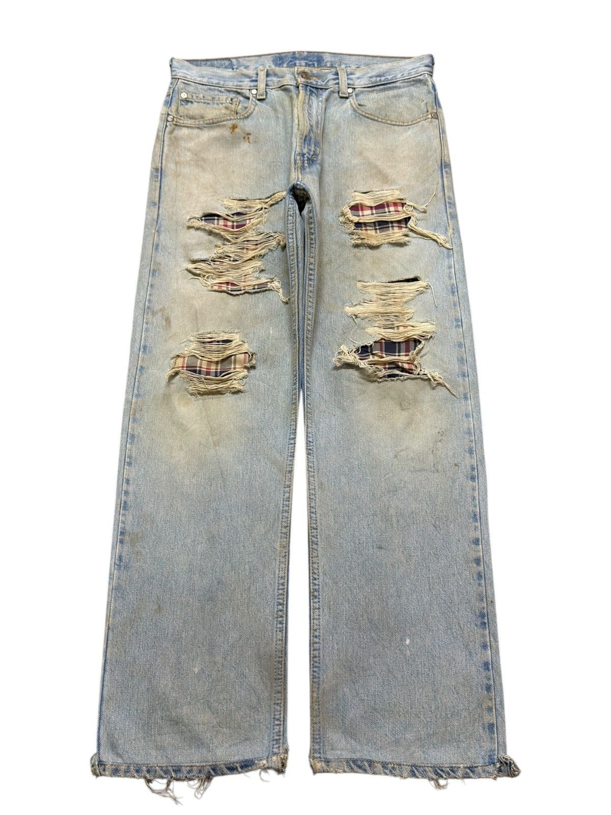 If Six Was Nine Vintage 90s Japanese Mud Wash Ripped Destroyed Straight Leg Size US 31 - 1 Thumbnail