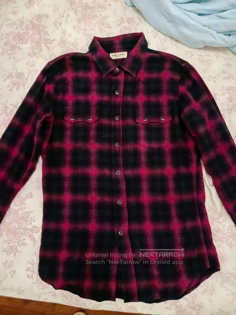 Saint Laurent Paris Saint Laurent Red Black Plaid Long Sleeve Shirt. Size US M / EU 48-50 / 2 - 1 Thumbnail