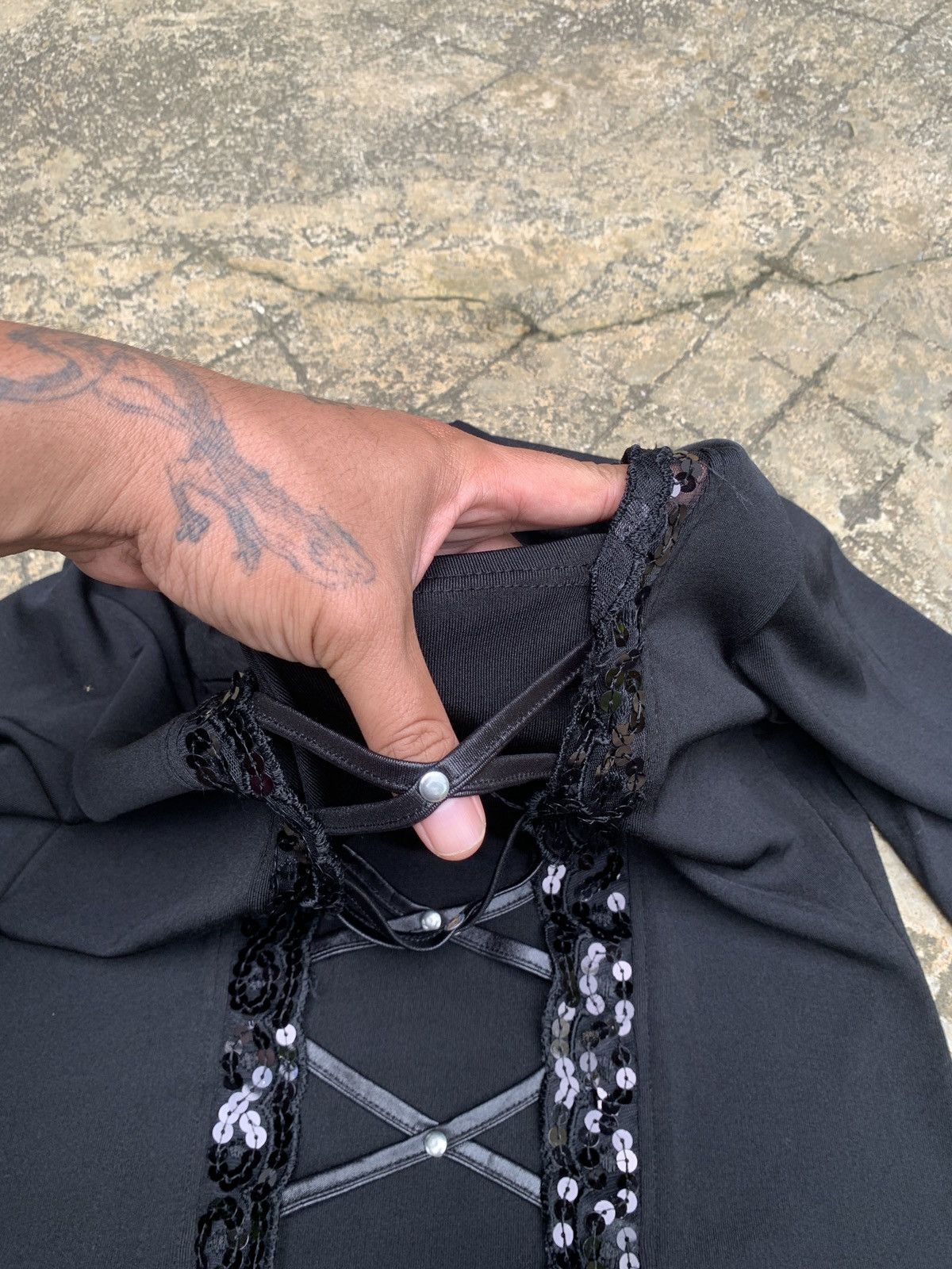 If Six Was Nine × Japanese Brand y2k Black Bondage Lace Mesh Top Size M / US 6-8 / IT 42-44 - 6 Thumbnail