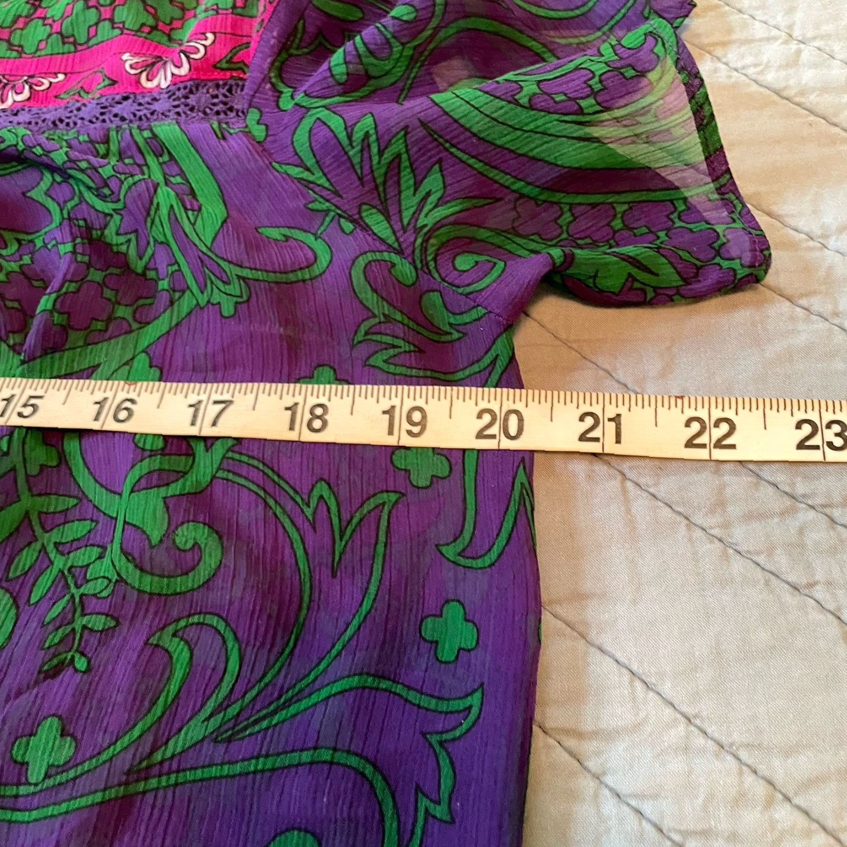 Nicole Miller Nicole Miller Blouse L Short Sleeve Sheer Purple Pink Green Boho Grunge Party Casual Womens Size L / US 10 / IT 46 - 7 Thumbnail