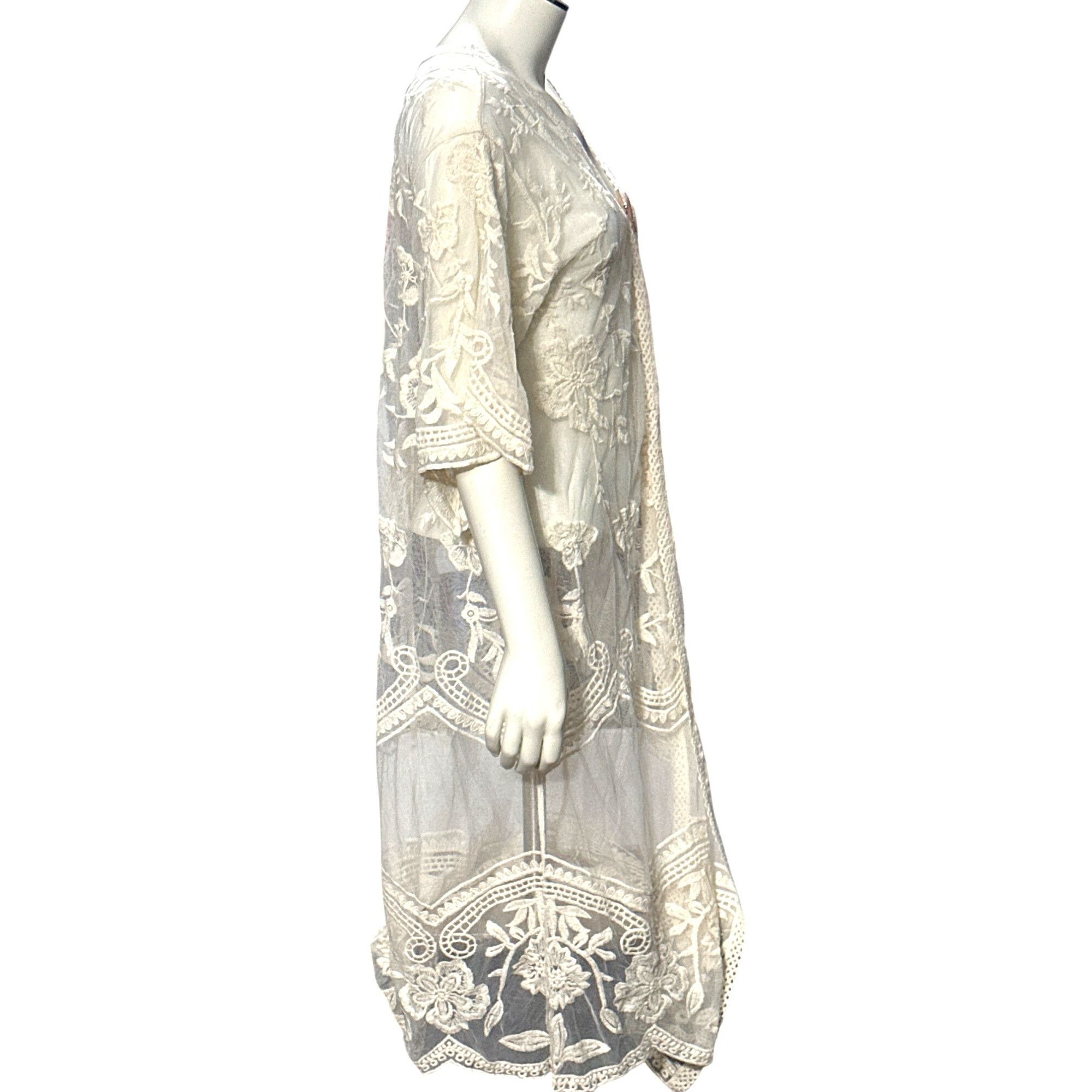 Other CCC Sheer Ivory Floral Embroidered Long Kimono Cardigan Cove Size ONE SIZE - 4 Thumbnail