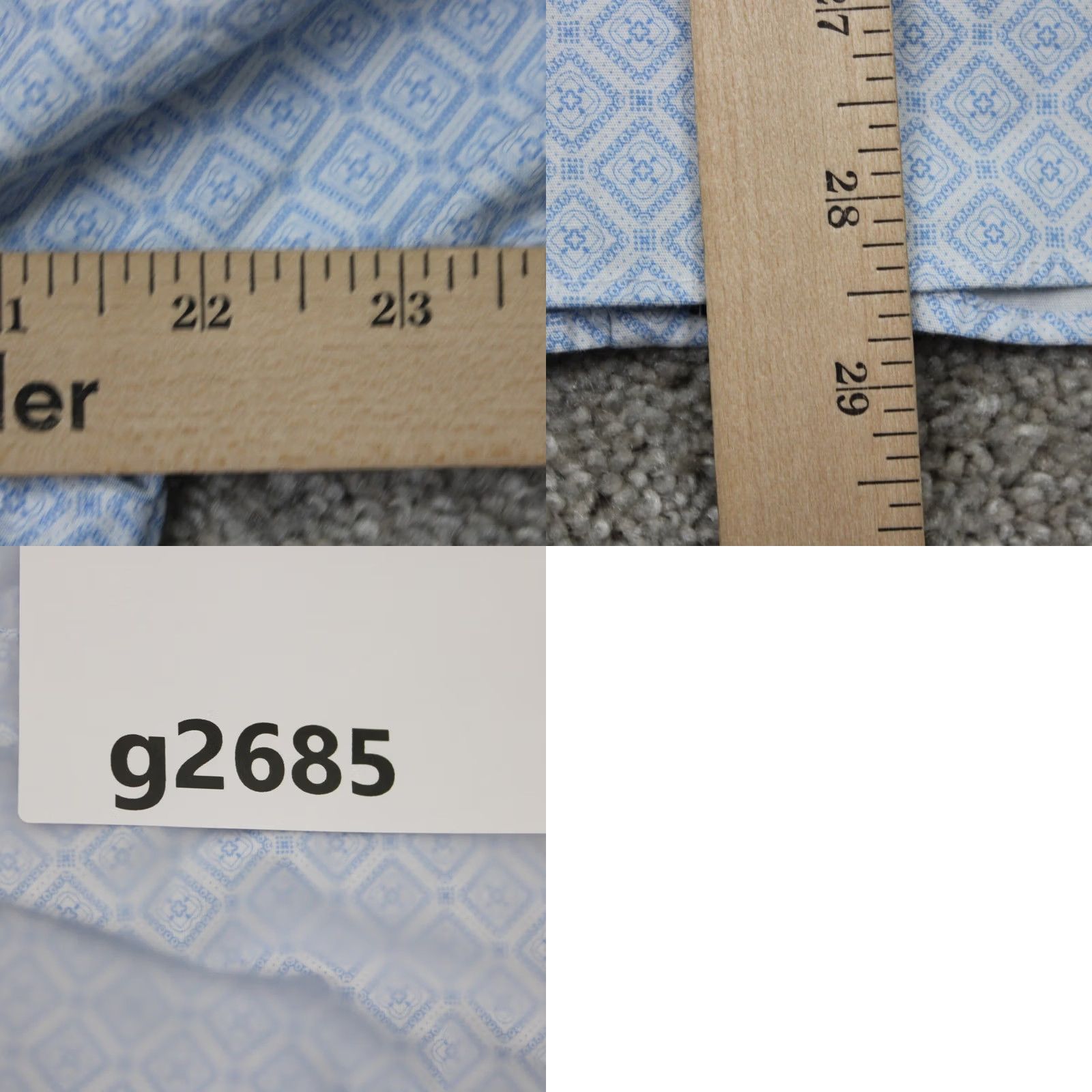 Vintage Construct Blue Slim Fit Dress Shirt Mens 15 1/2 33/34 L/S Non-Iron Quick Dry 97% Cotton 3% Spandex Button Collar Barrel Cuff Geometric Pattern Size US L / EU 52-54 / 3 - 9 Thumbnail