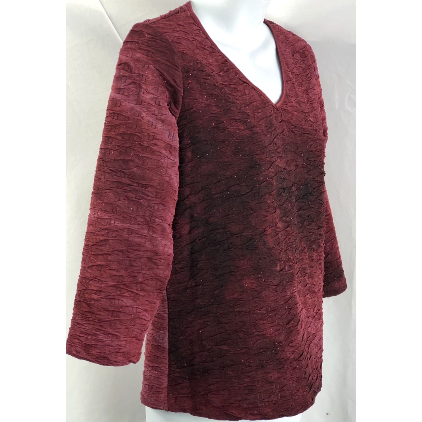 Vintage Vintage DB Sport Blouse Burgundy Tie Dye 3/4 Sleeve V-Neck Glitter Ruched Grunge Whimsigoth M Womens Size M / US 6-8 / IT 42-44 - 2 Thumbnail