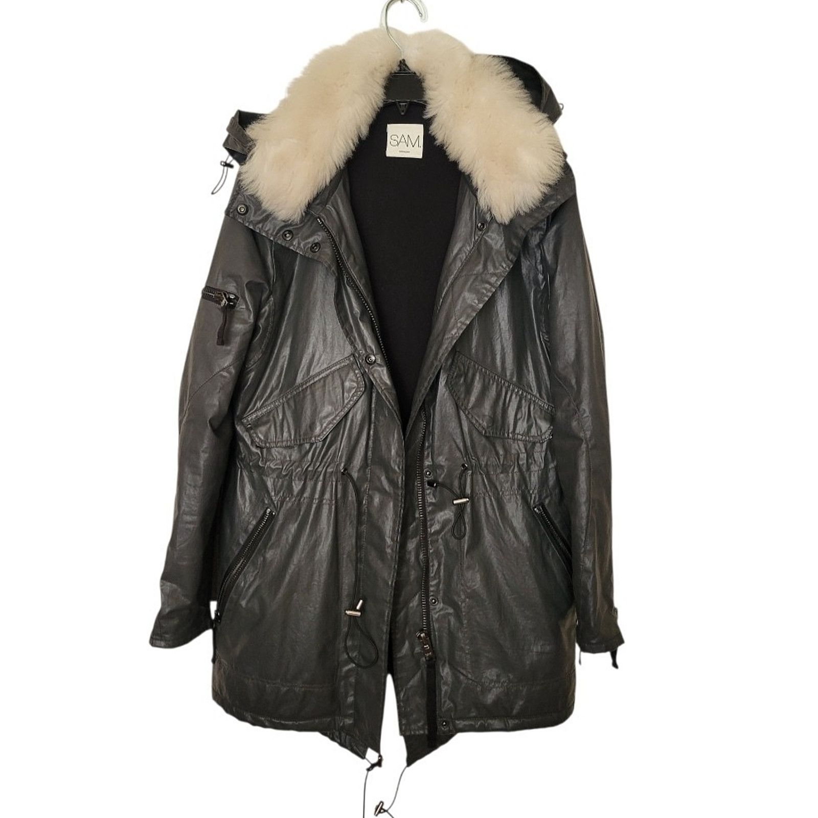 Sam New York Dark Olive Waxed Parka Women Jacket Size S