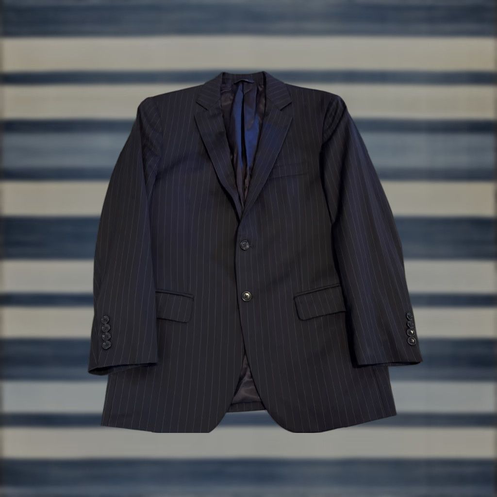 Brooks Brothers Brooks Brothers 1818 Fitzgerald Wool Navy Striped Jacket Blazer Sport Coat 38S Men Wool Stripe Two Button Short Blue Regular Jacket Coat Mens Size 38R - 1 Thumbnail