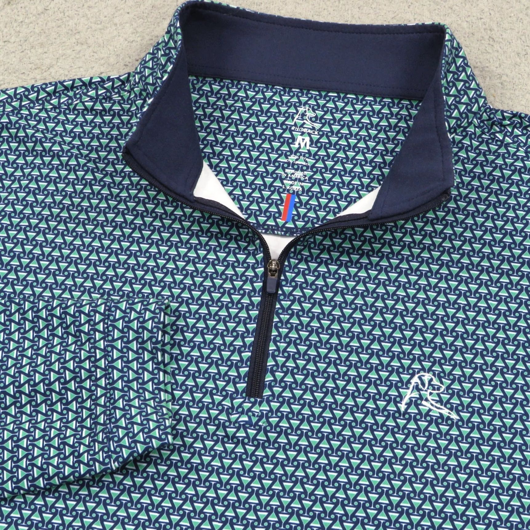 Vintage Rhoback Mens 1/4 Zip Golf Performance Sweater Martini Cocktail Print Drink Blue Size US M / EU 48-50 / 2 - 2 Thumbnail