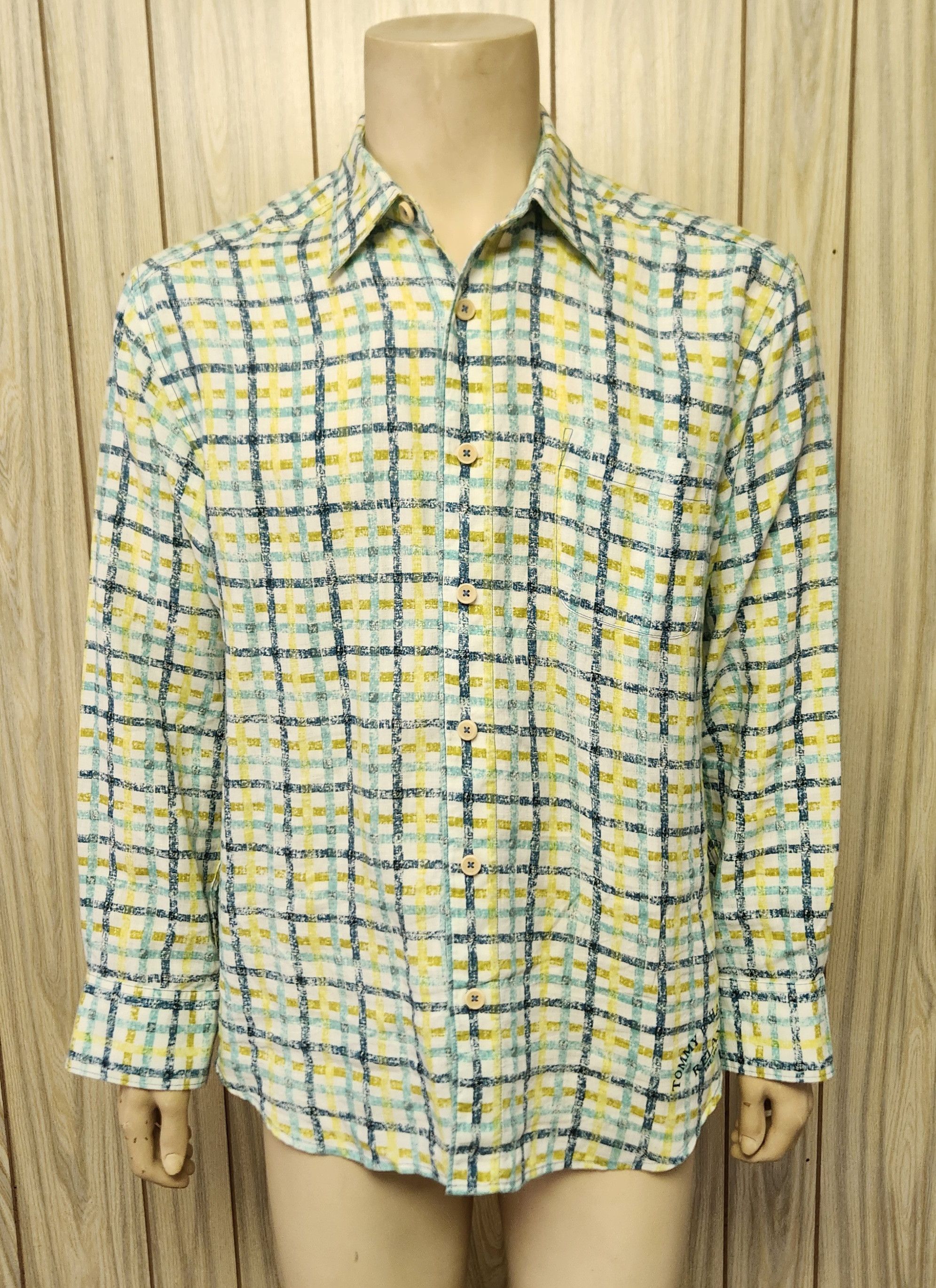 Tommy Bahama Tommy Bahama shirt M linen long sleeve blue green plaid Size US M / EU 48-50 / 2 - 1 Thumbnail