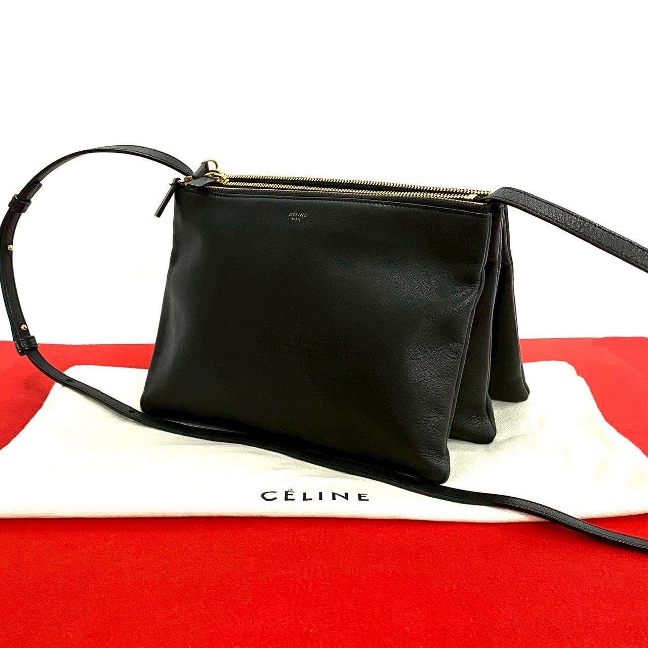 Celine Celine Trio Leather Shoulder Bag Leather Shoulder Bag in Black, Women's