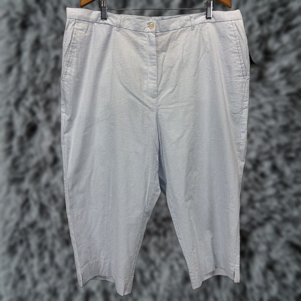 Ralph Lauren VINTAGE Lauren Ralph Lauren Seersucker Pedal Pusher Pants Capris Womens Plus Size 22W Blue White Beach Casual Size 40" / US 18 - 1 Thumbnail