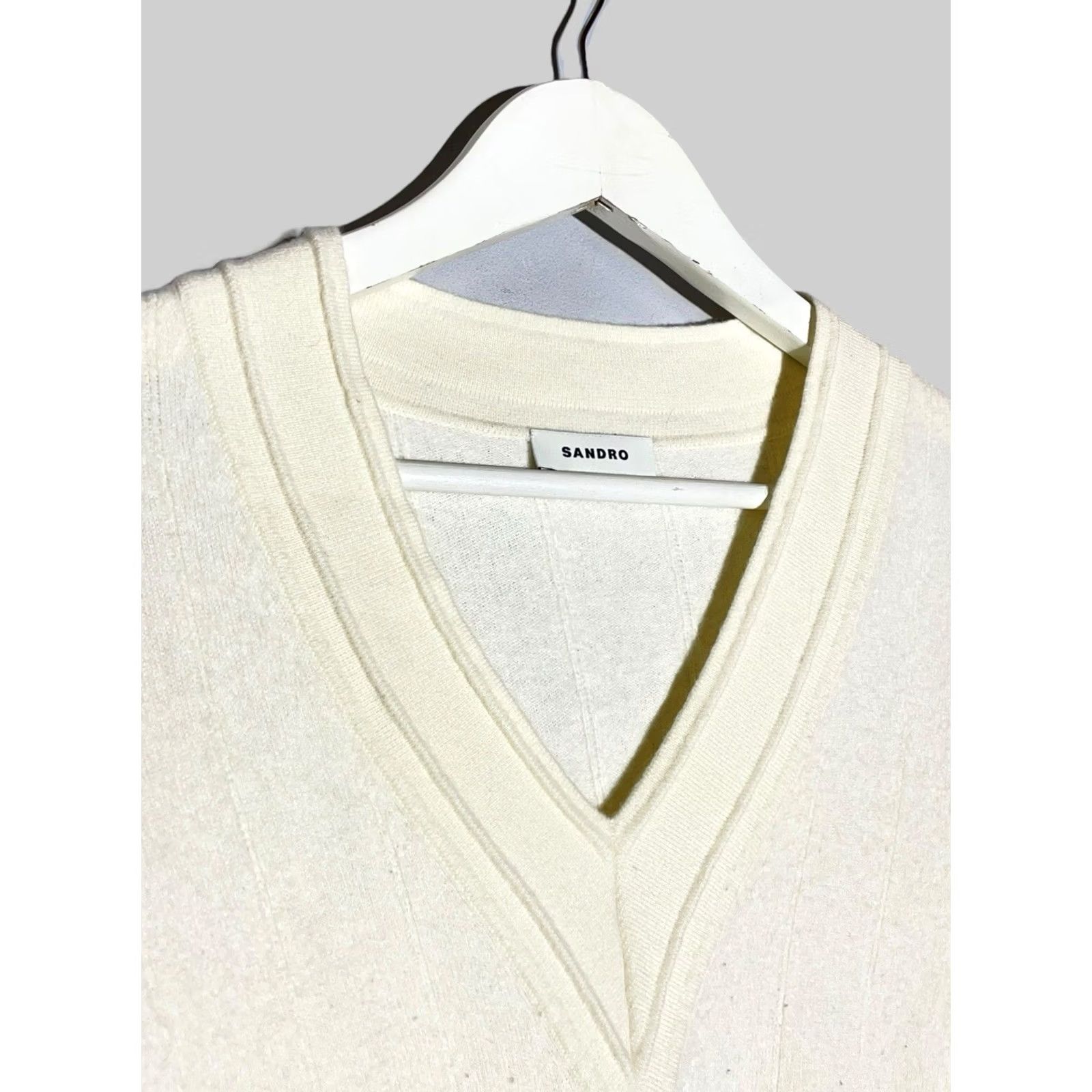 Sandro Sandro Women’s Wool Sweater Size 1 Beige V-Neck Long Sleeve Size XS / US 0-2 / IT 36-38 - 7 Thumbnail