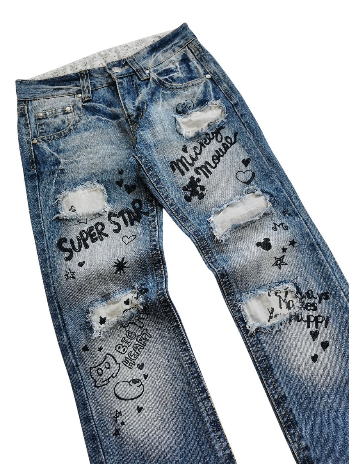 Anime Vintage Mickey Mouse Denim Distressed Jeans Size US 29 - 6 Thumbnail