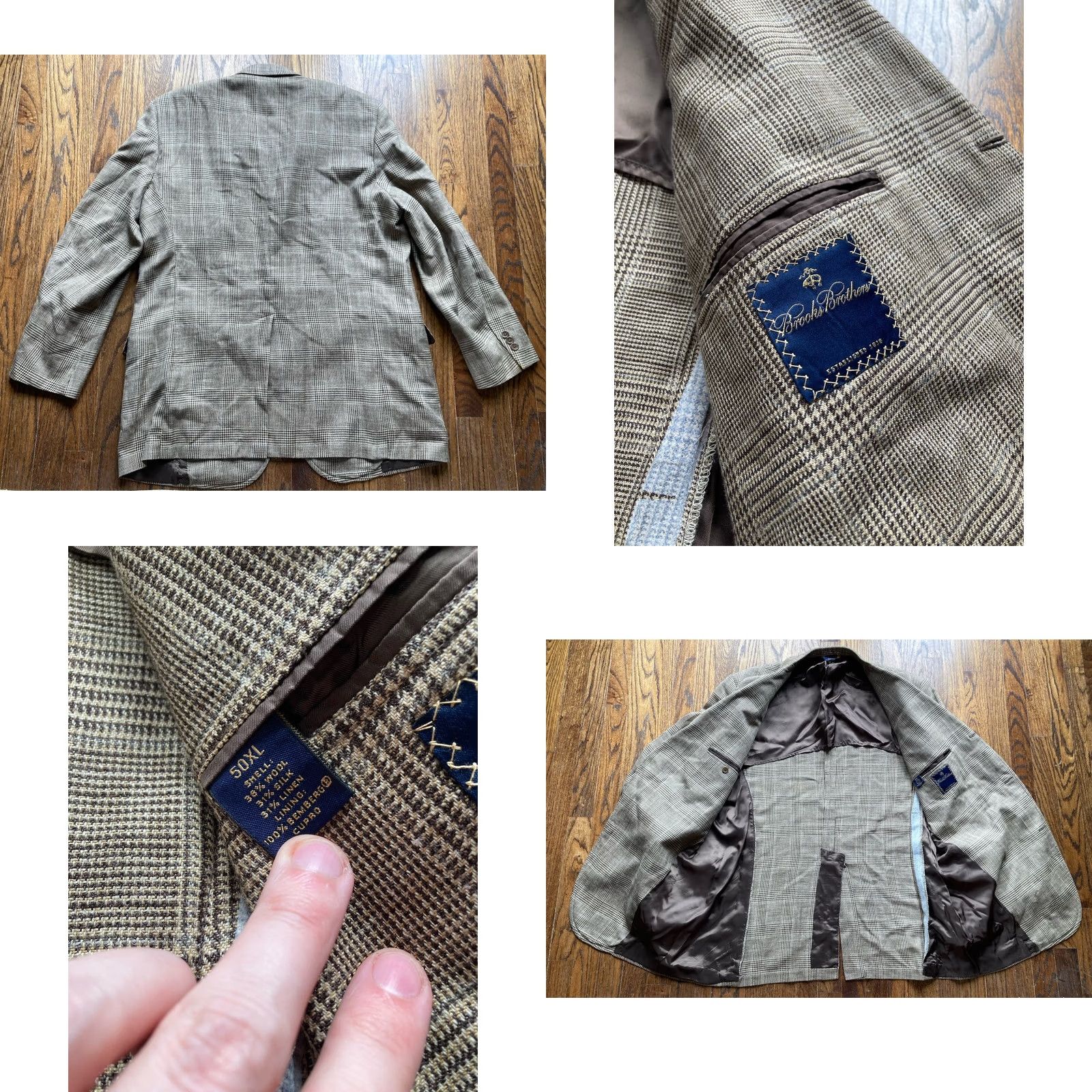 Brooks Brothers BROOKS BROTHERS Blazer Mens 50XL Brown Glen Plaid Silk Linen Wool 3 Button Size 50R - 8 Thumbnail