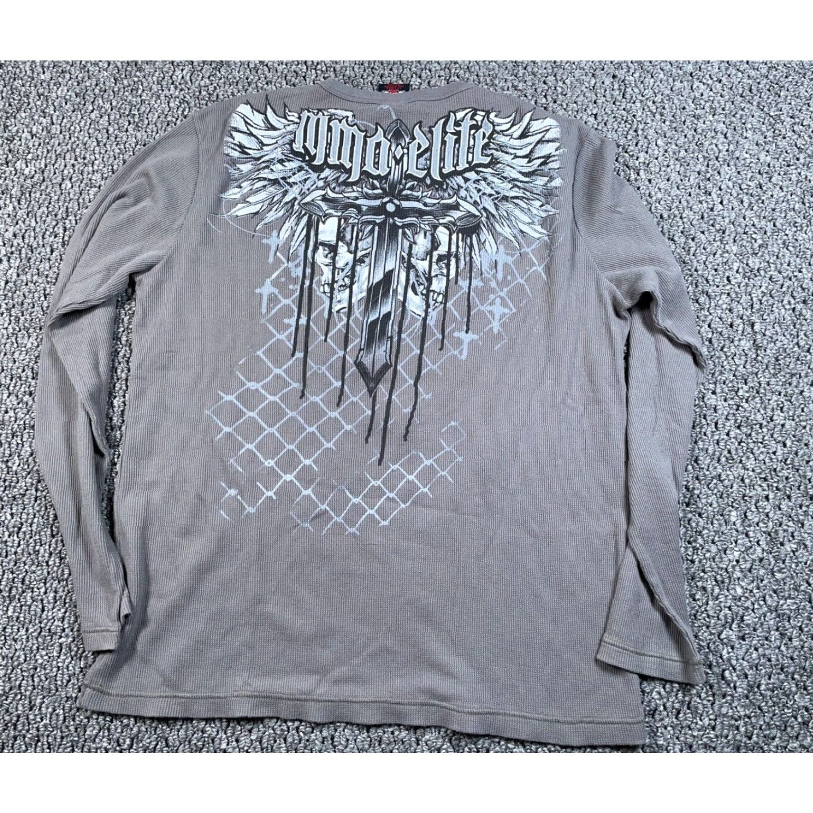 Vintage VINTAGE MMA Elite Skull Wings Thermal Shirt Men's 2XL Gray Long Sleeve Knit Shirt Size US XXL / EU 58 / 5 - 2 Thumbnail