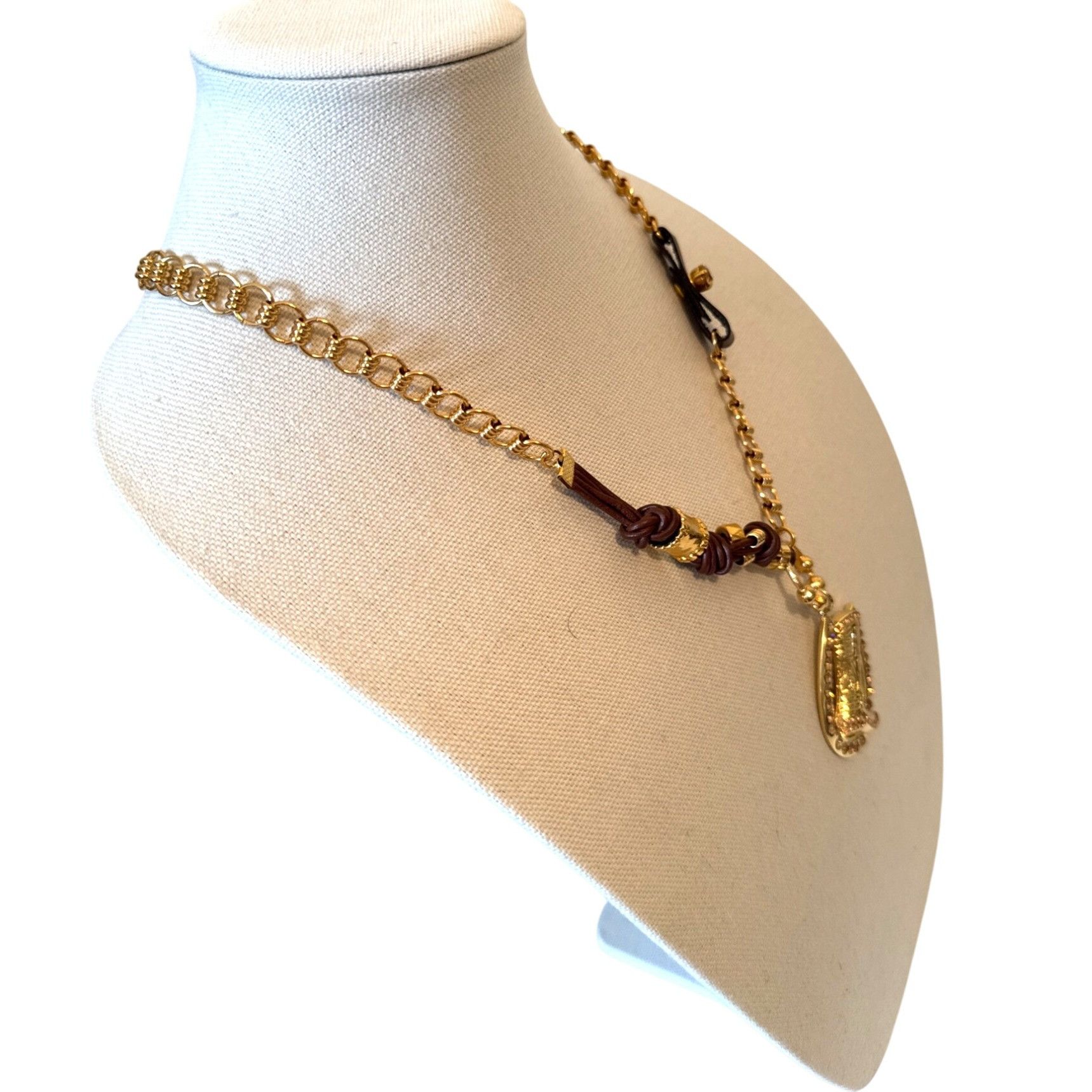 Other Gold Tone & Brown Leather Rhinestone Cowboy Boot Pendant Nec Size ONE SIZE - 5 Thumbnail