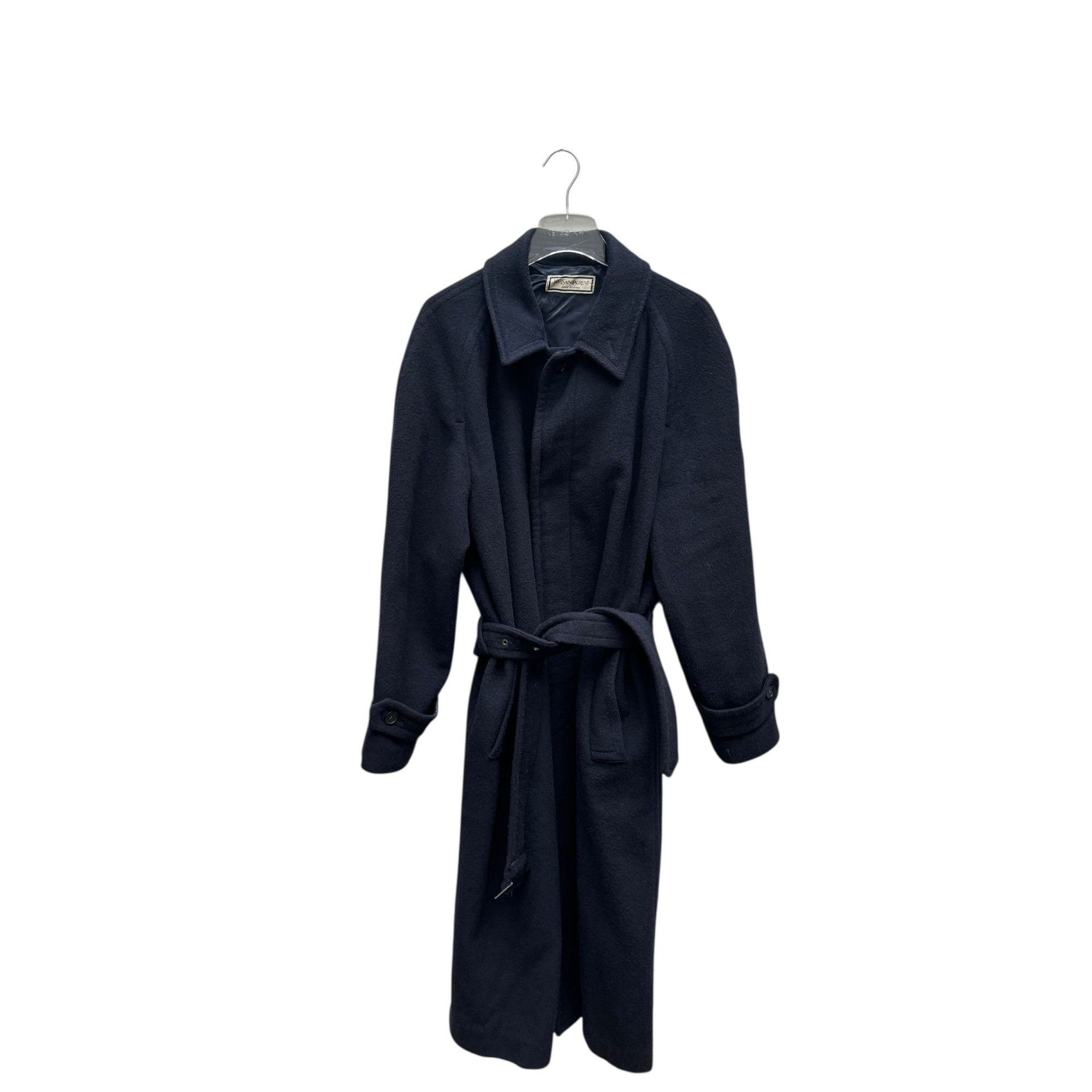 Yves Saint Laurent Heavy Navy Wool Belted Overcoat Size US M / EU 48-50 / 2 - 2 Thumbnail