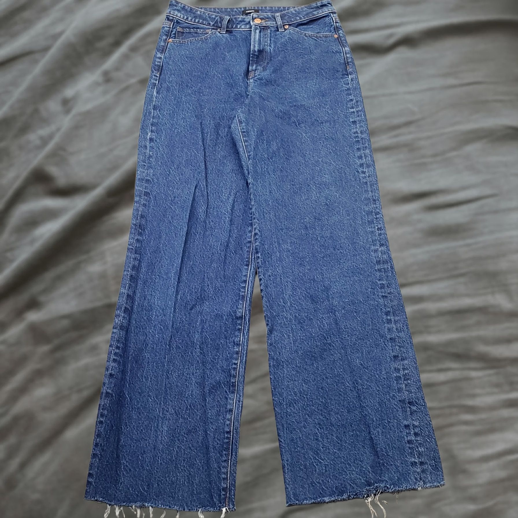 Express Express Jeans Womens 6R Blue Denim Wide Leg High Rise Frayed Hem 30.5" Inseam Straight Leg Pants Size 6 Womens Size 28" / US 6 / IT 42 - 1 Thumbnail
