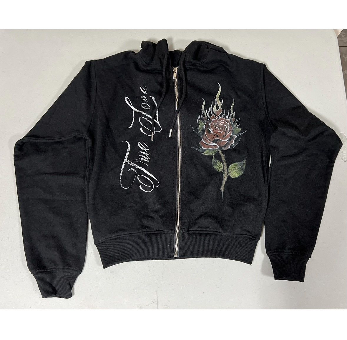 Pacsun Black ‘True Love’ Floral Rose Zipper Sweatshirt Hoodie XS 🌹✨ Size XS / US 0-2 / IT 36-38 - 1 Thumbnail