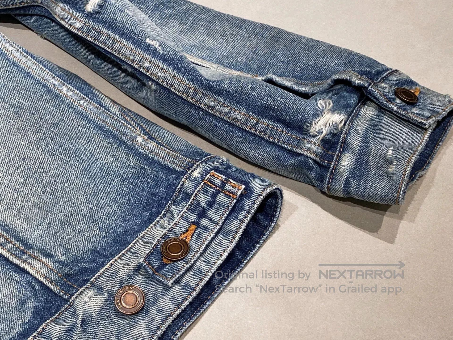 Saint Laurent Paris Saint Laurent Distressed Light Blue Denim Jacket. Size US L / EU 52-54 / 3 - 7 Thumbnail