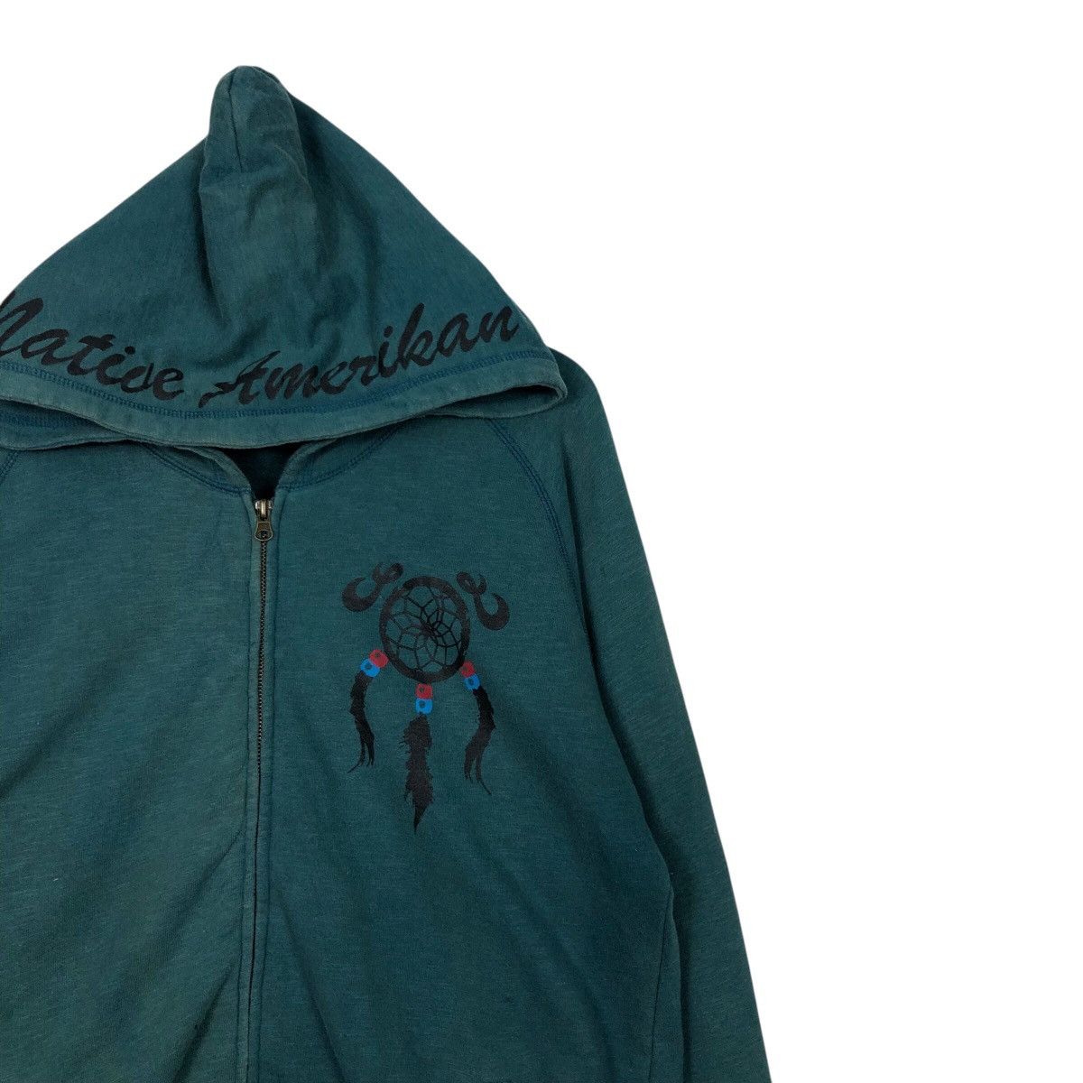 Japanese Brand Vintage LockHeaven Teal Zip Hoodie Embroidered Dreamcatcher Size US L / EU 52-54 / 3 - 7 Thumbnail