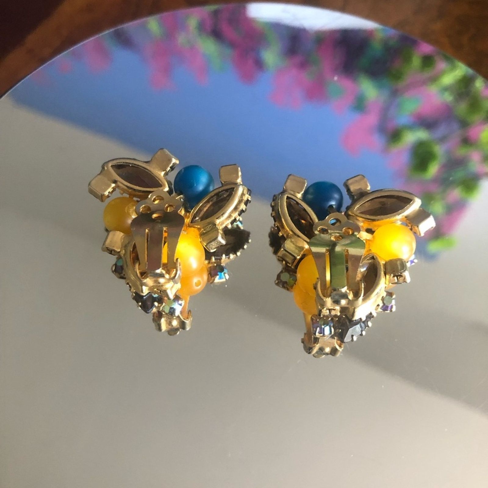 Vintage Vintage marquis faceted brown topaz glass earrings Size ONE SIZE - 3 Thumbnail